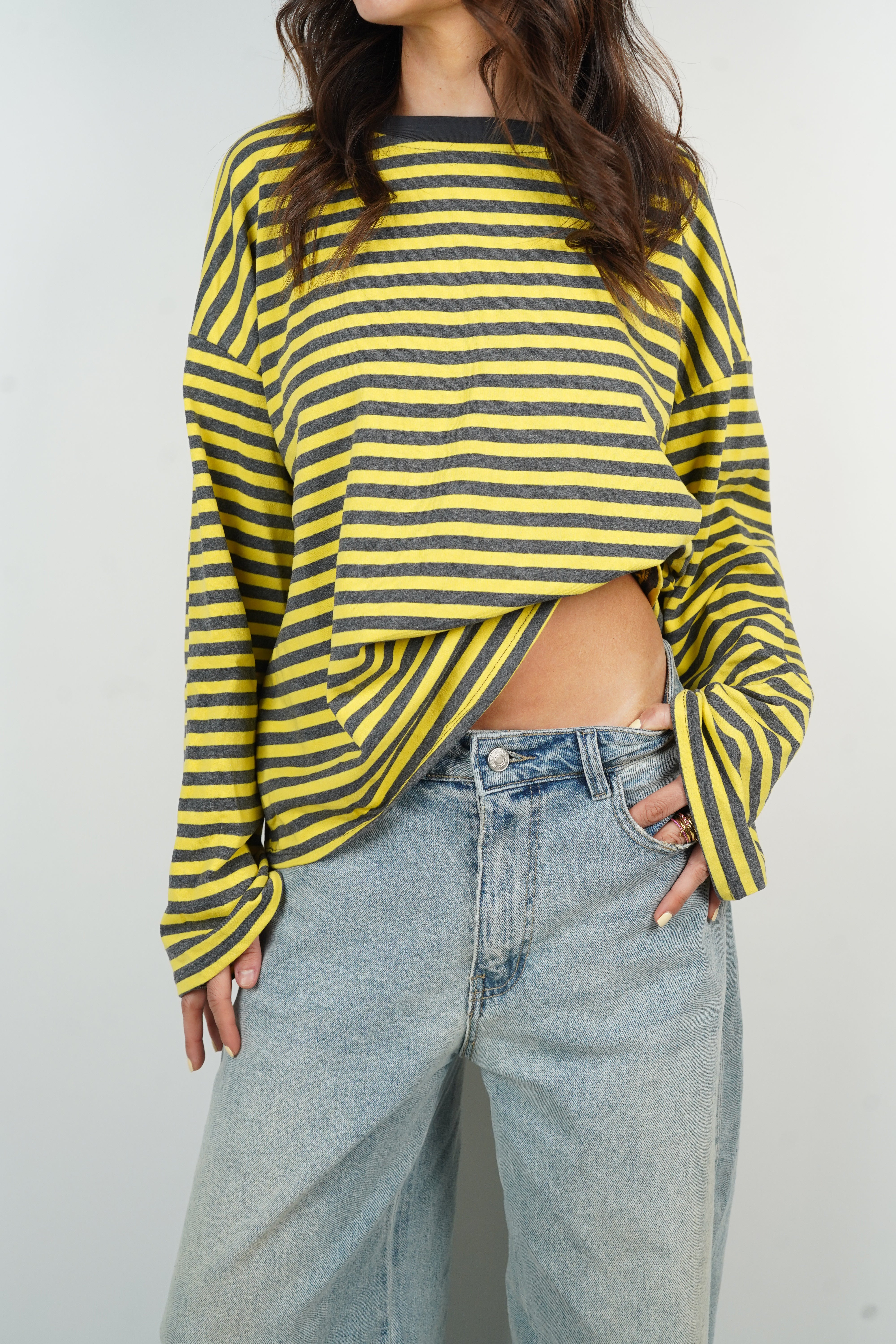 T-shirt Océane amarelo e cinzento