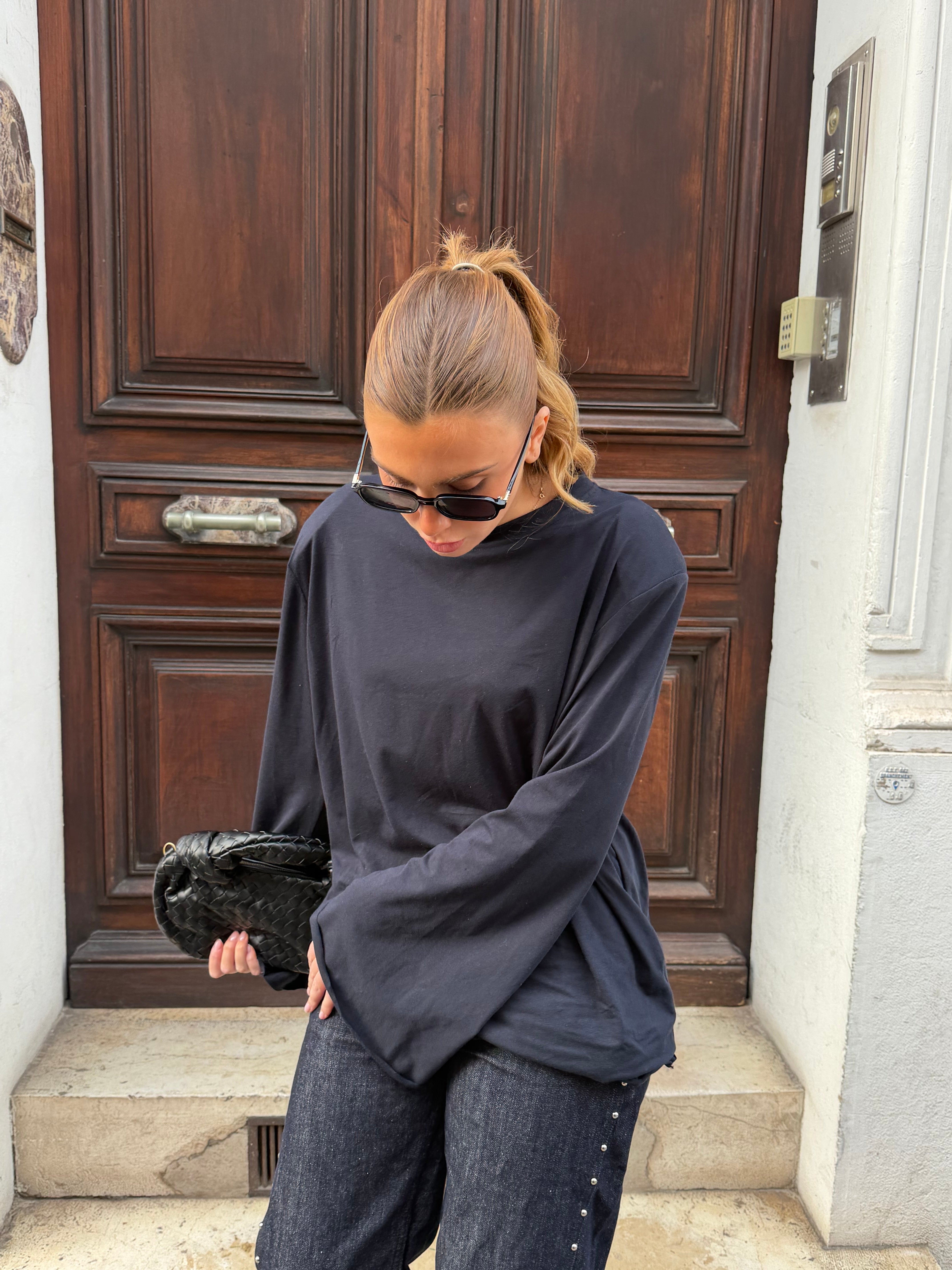 Tee-shirt Anouk bleu marine avec épaulettes