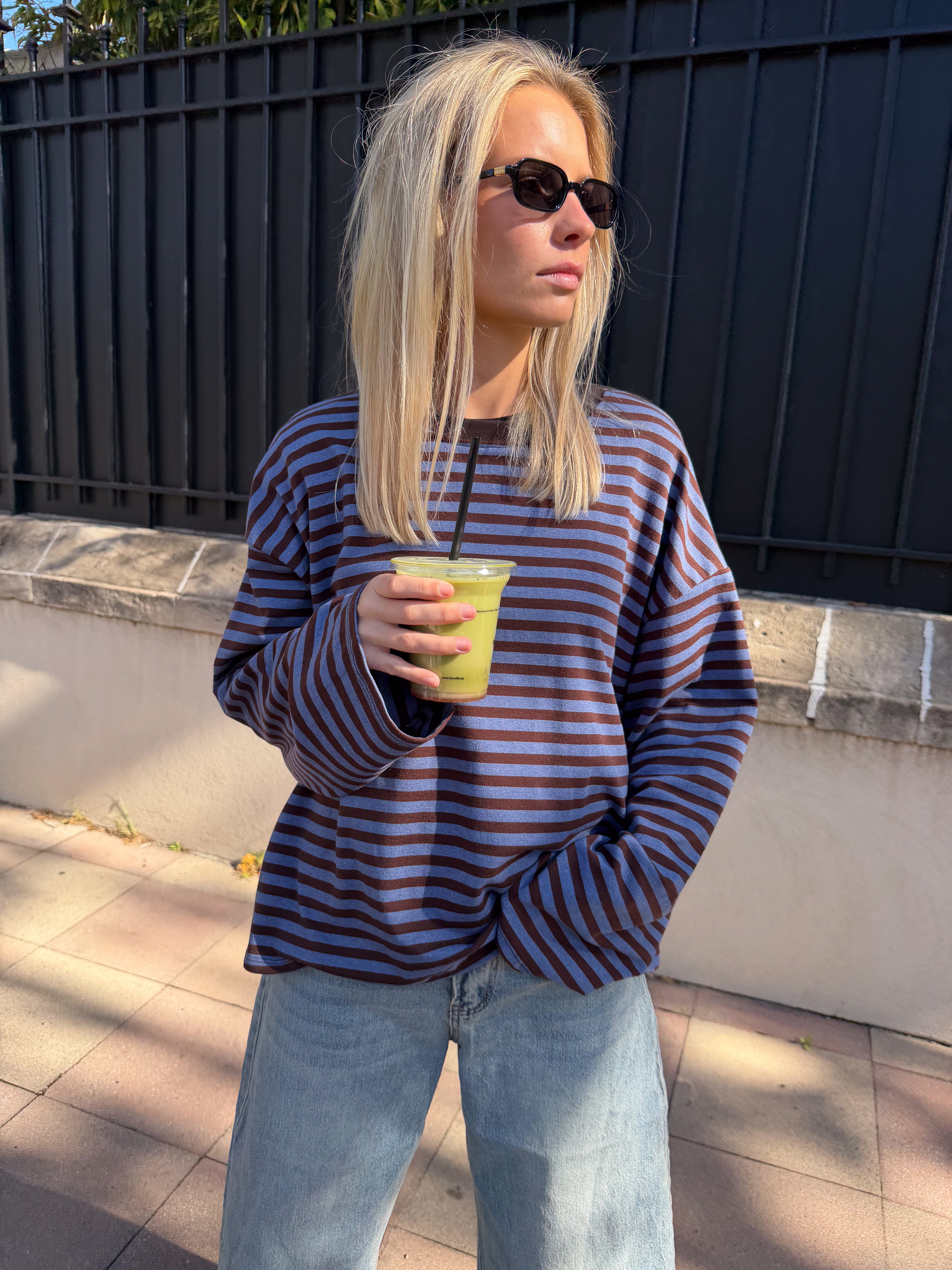 Tee-shirt Océane bleu gris et marron