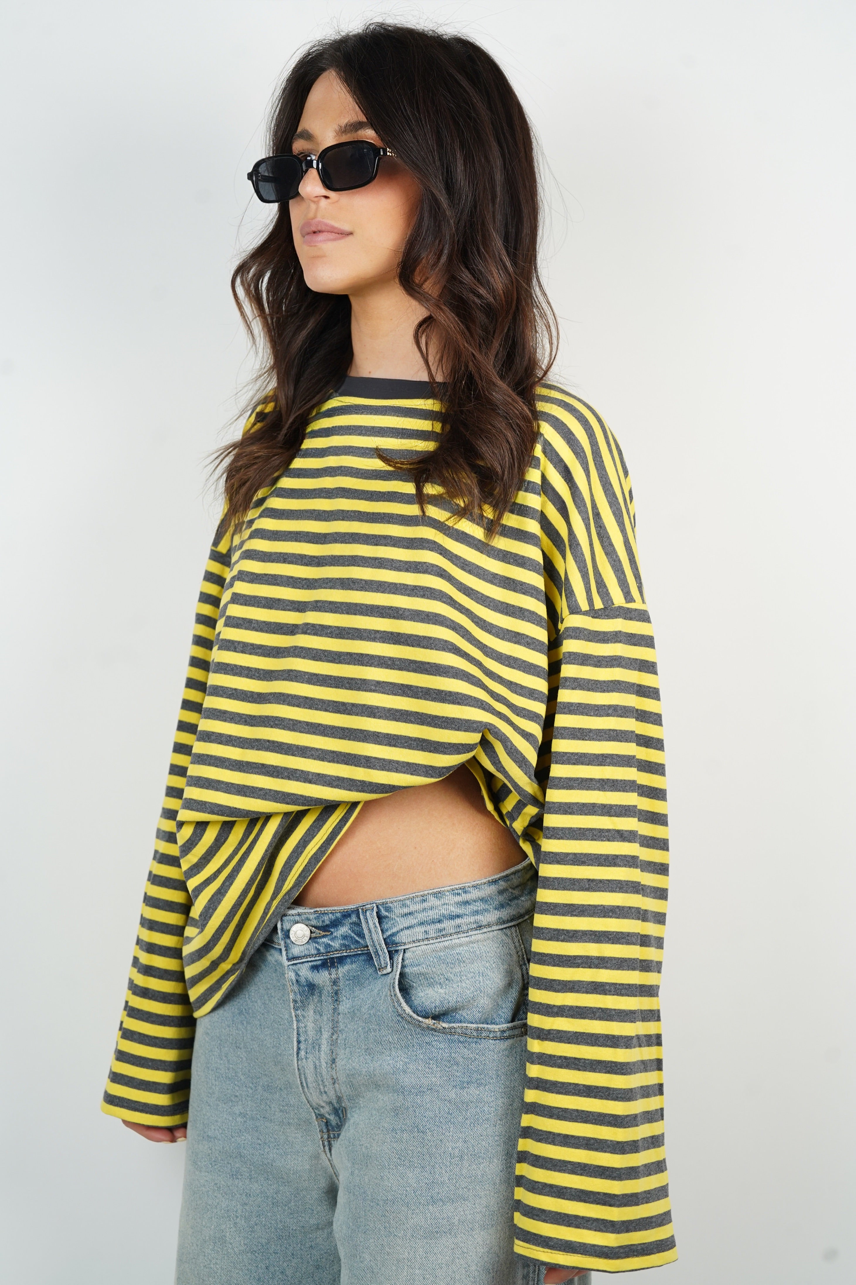 T-shirt Océane amarelo e cinzento