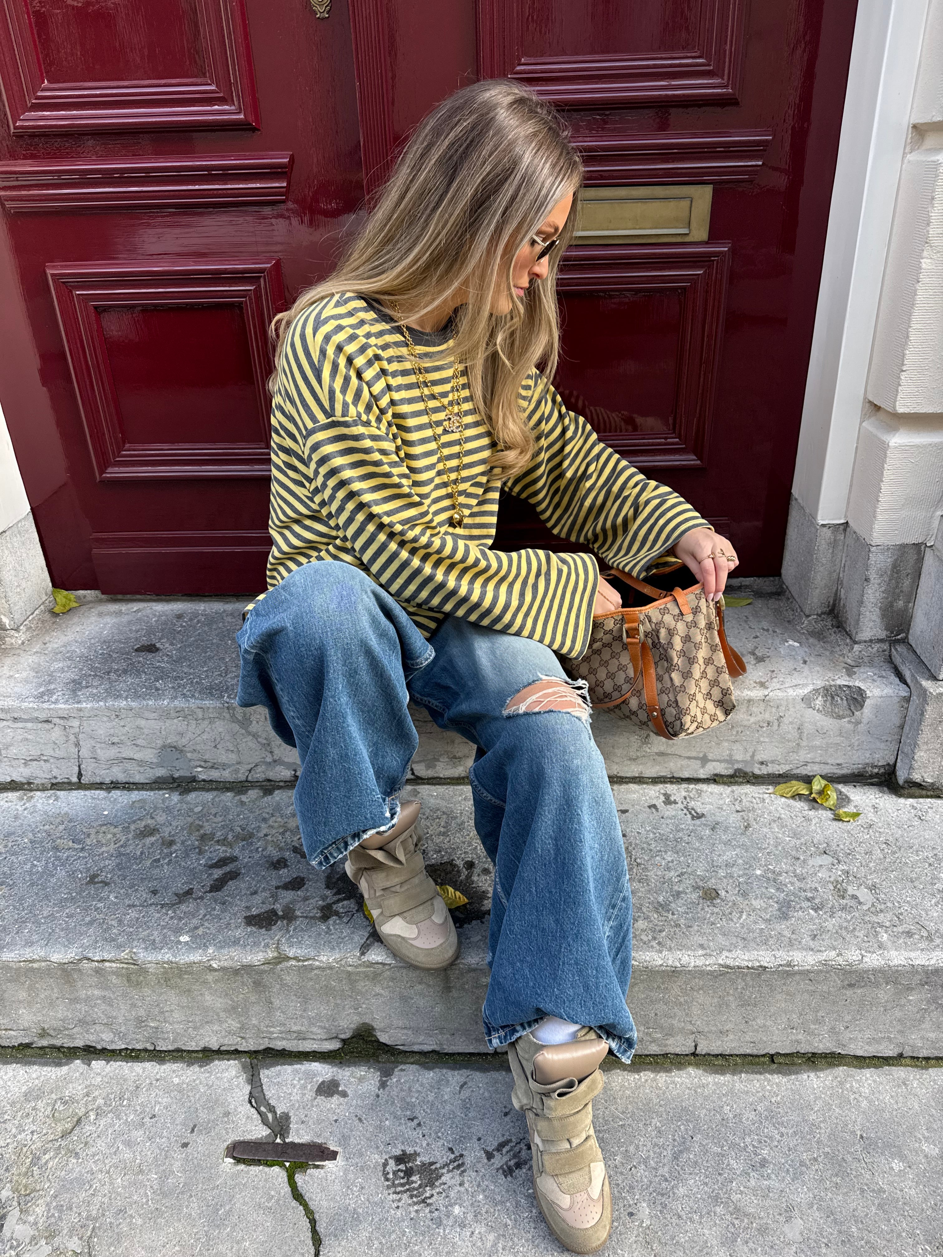 T-shirt Océane amarelo e cinzento