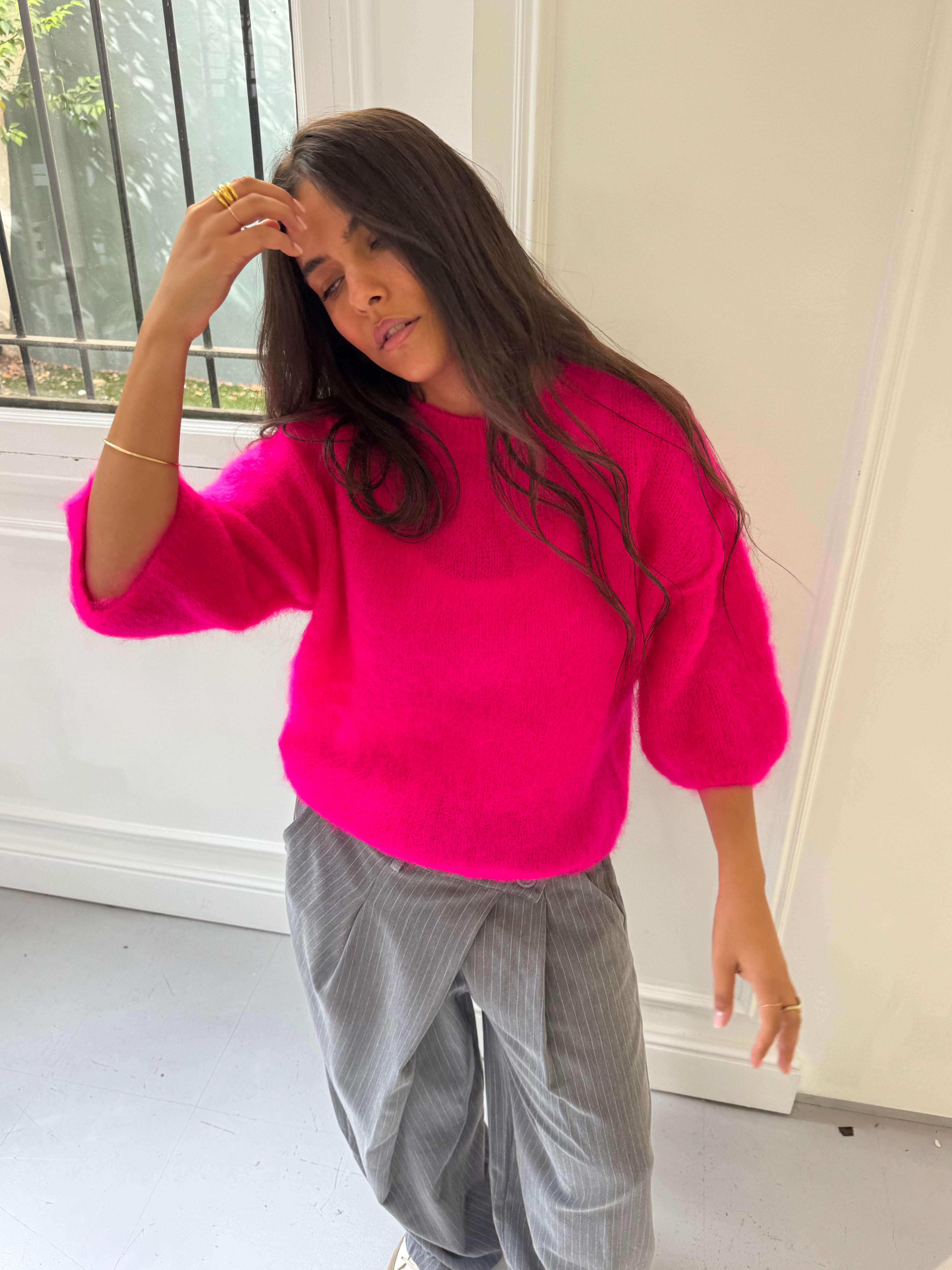 80% Mohair Jodie fuchsia pink sweater