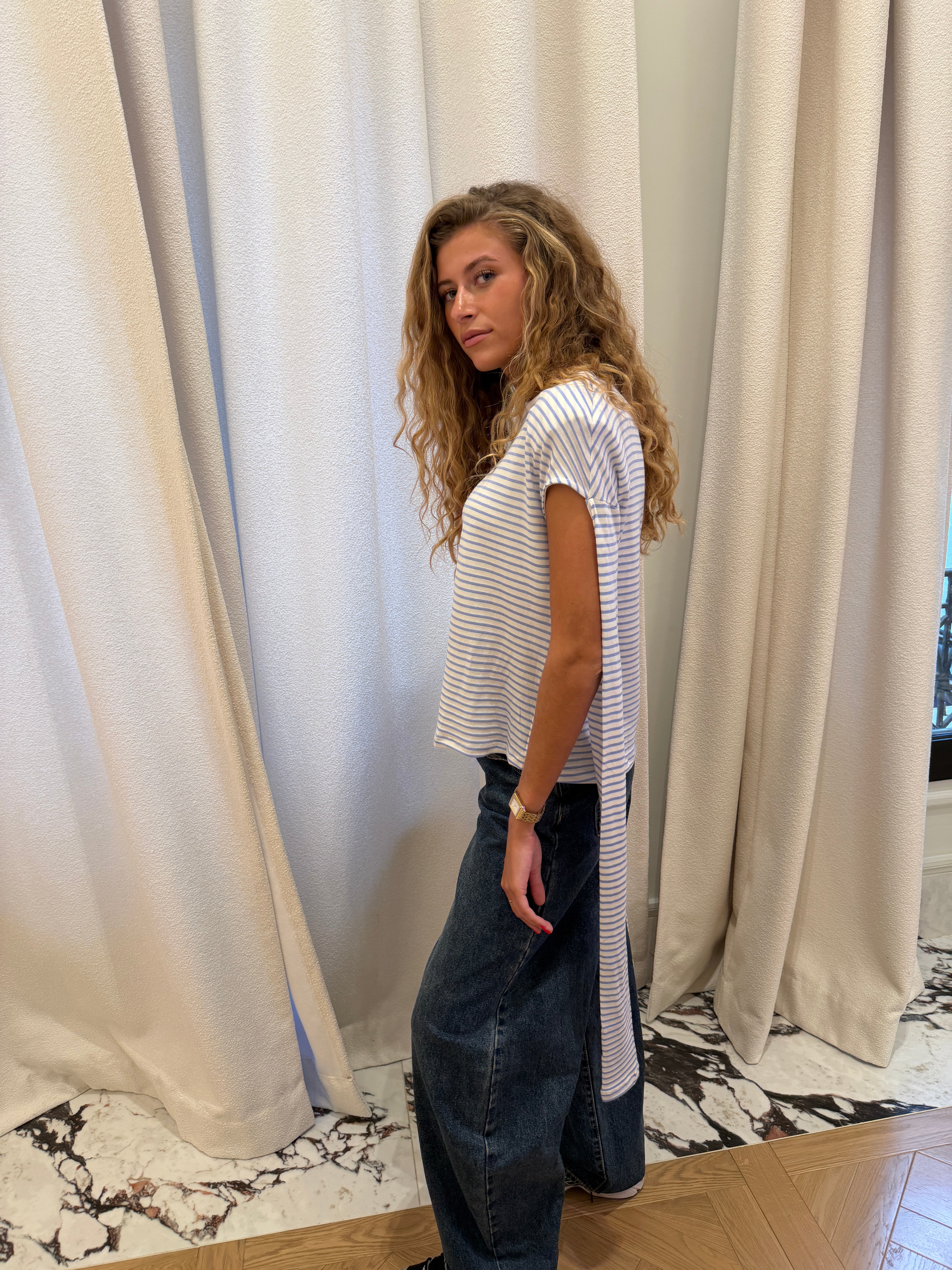 Giulia white and sky blue T-shirt