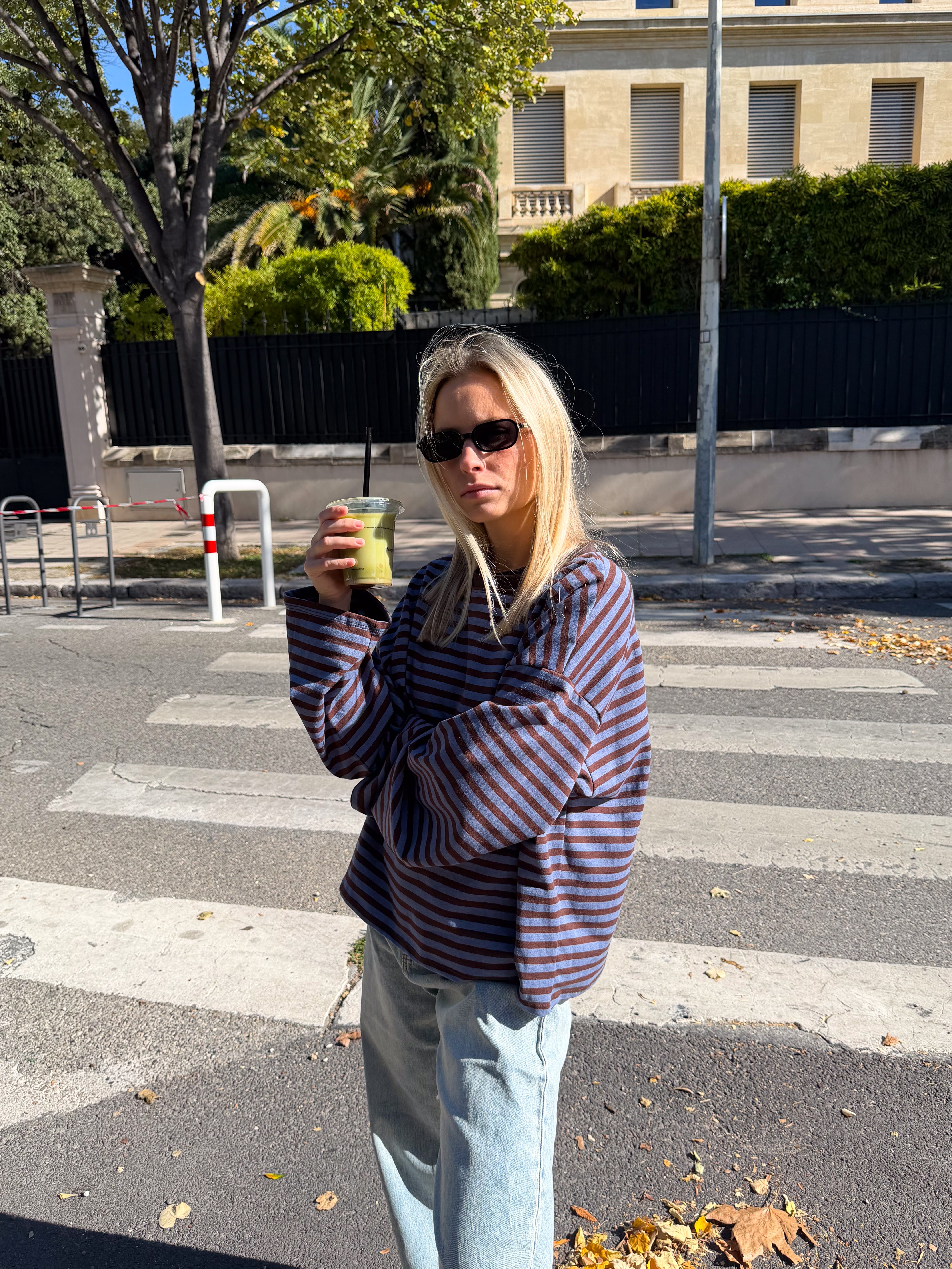 Tee-shirt Océane bleu gris et marron