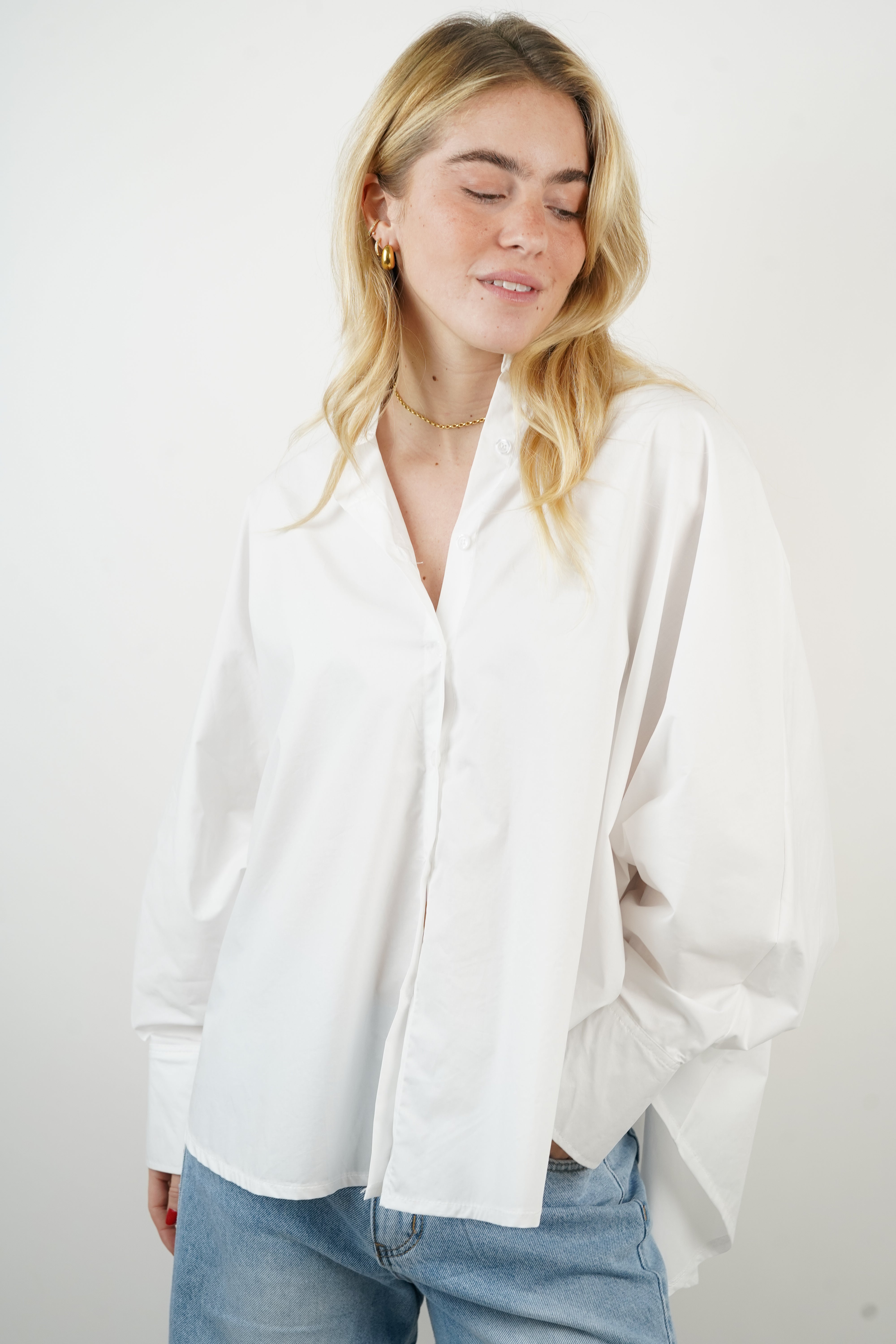 Chemise coton manches chauve-souris blanche