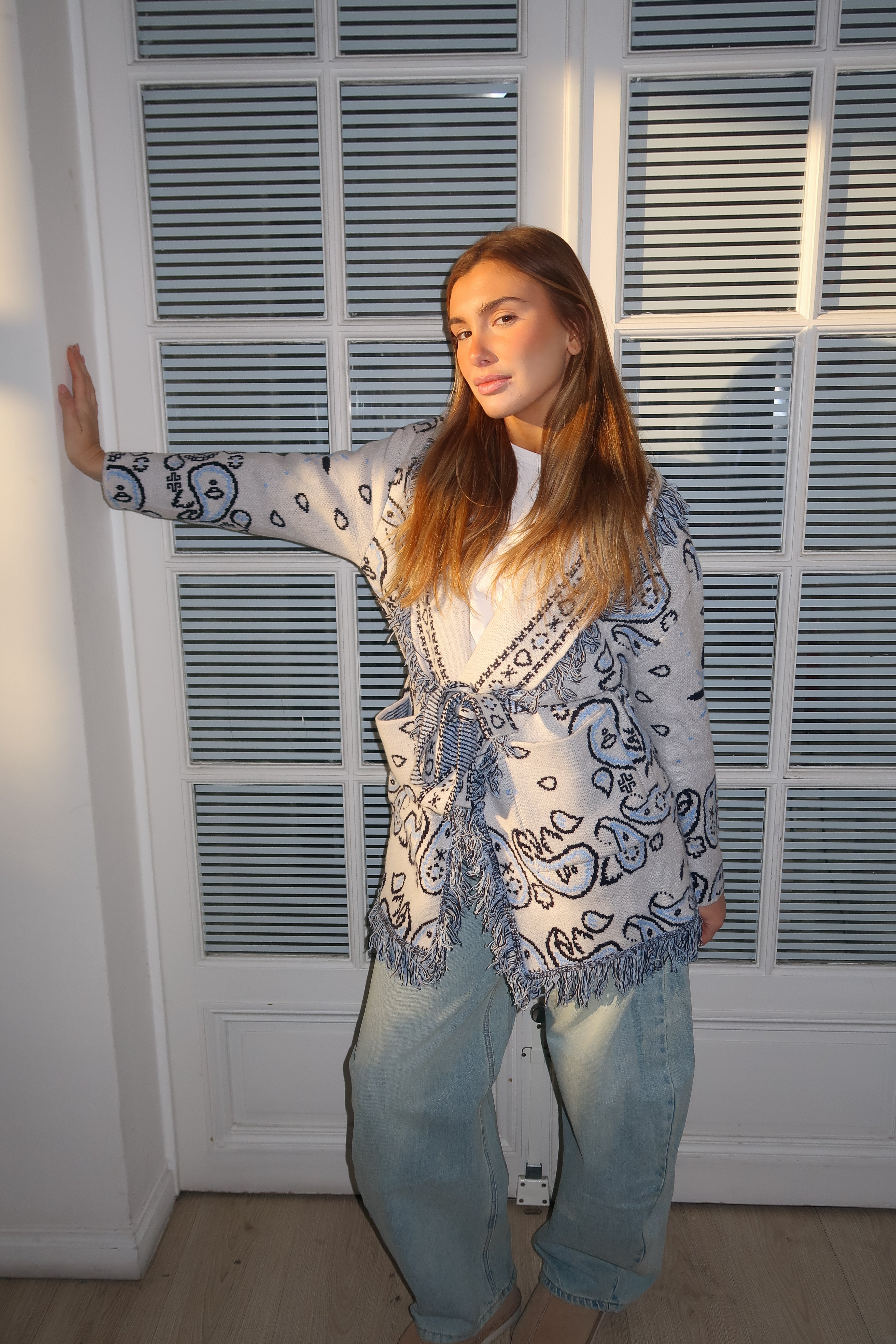 Gilet Suzanne gris et bleu