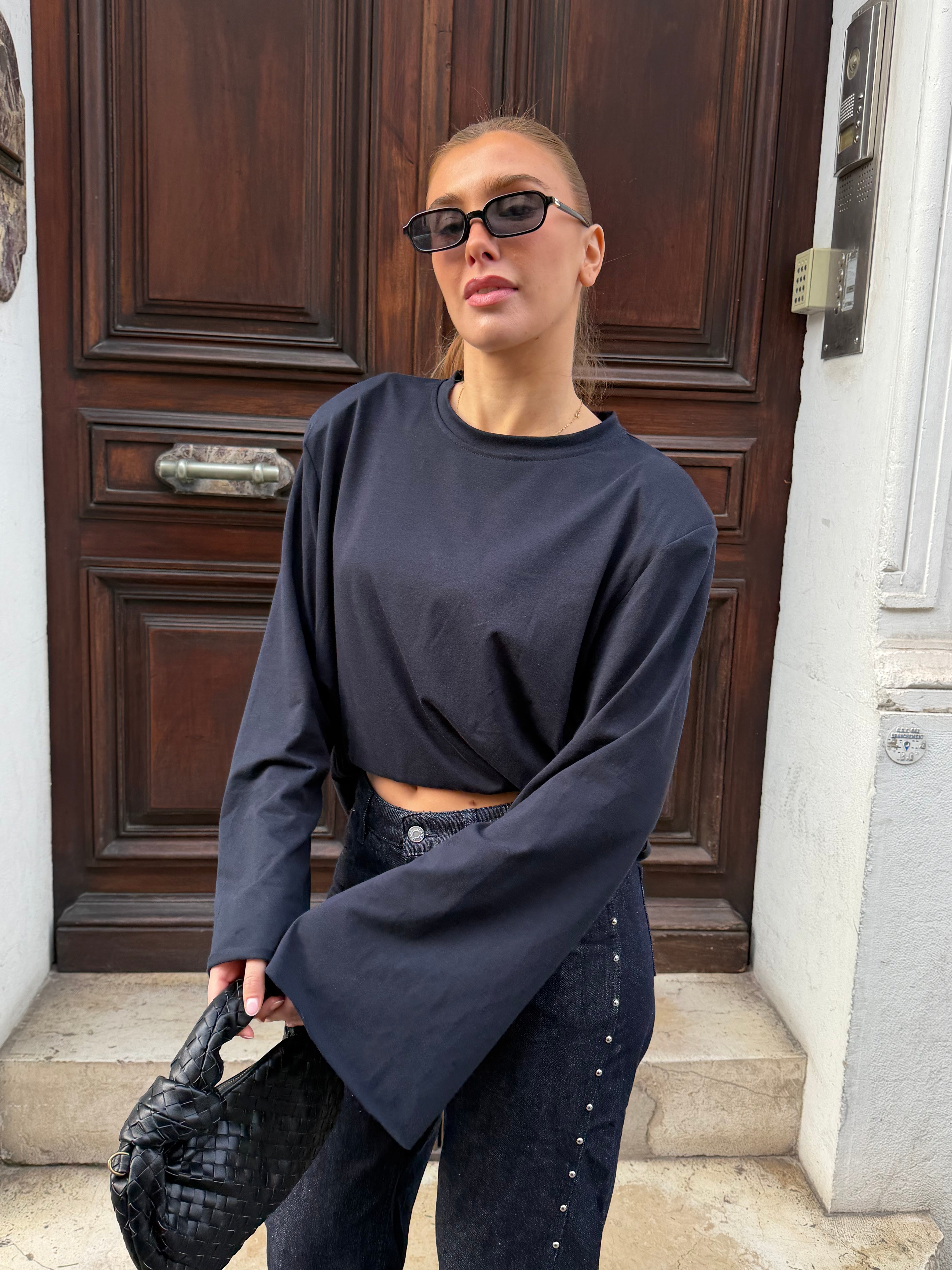 Tee-shirt Anouk bleu marine avec épaulettes