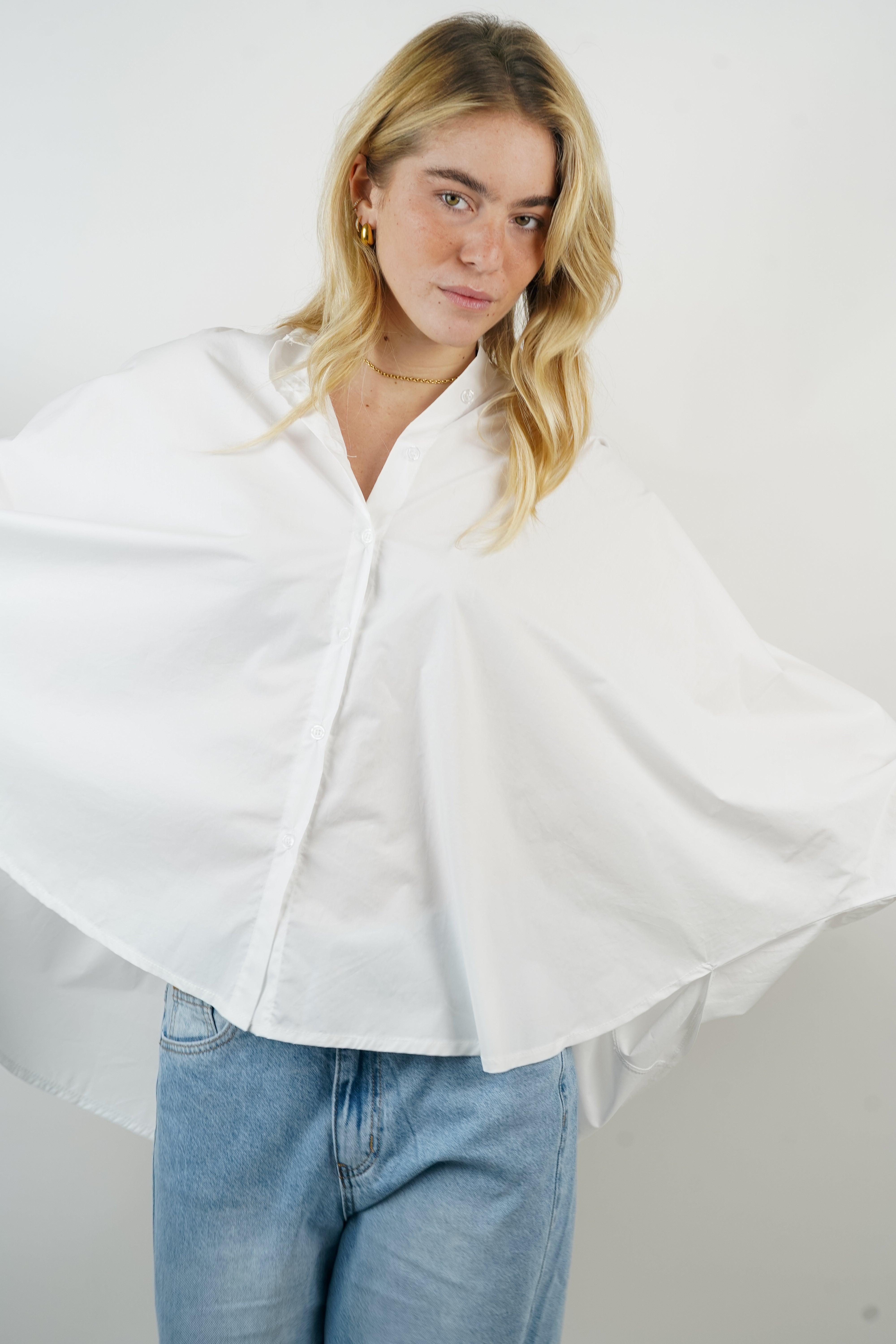 Chemise coton manches chauve-souris blanche