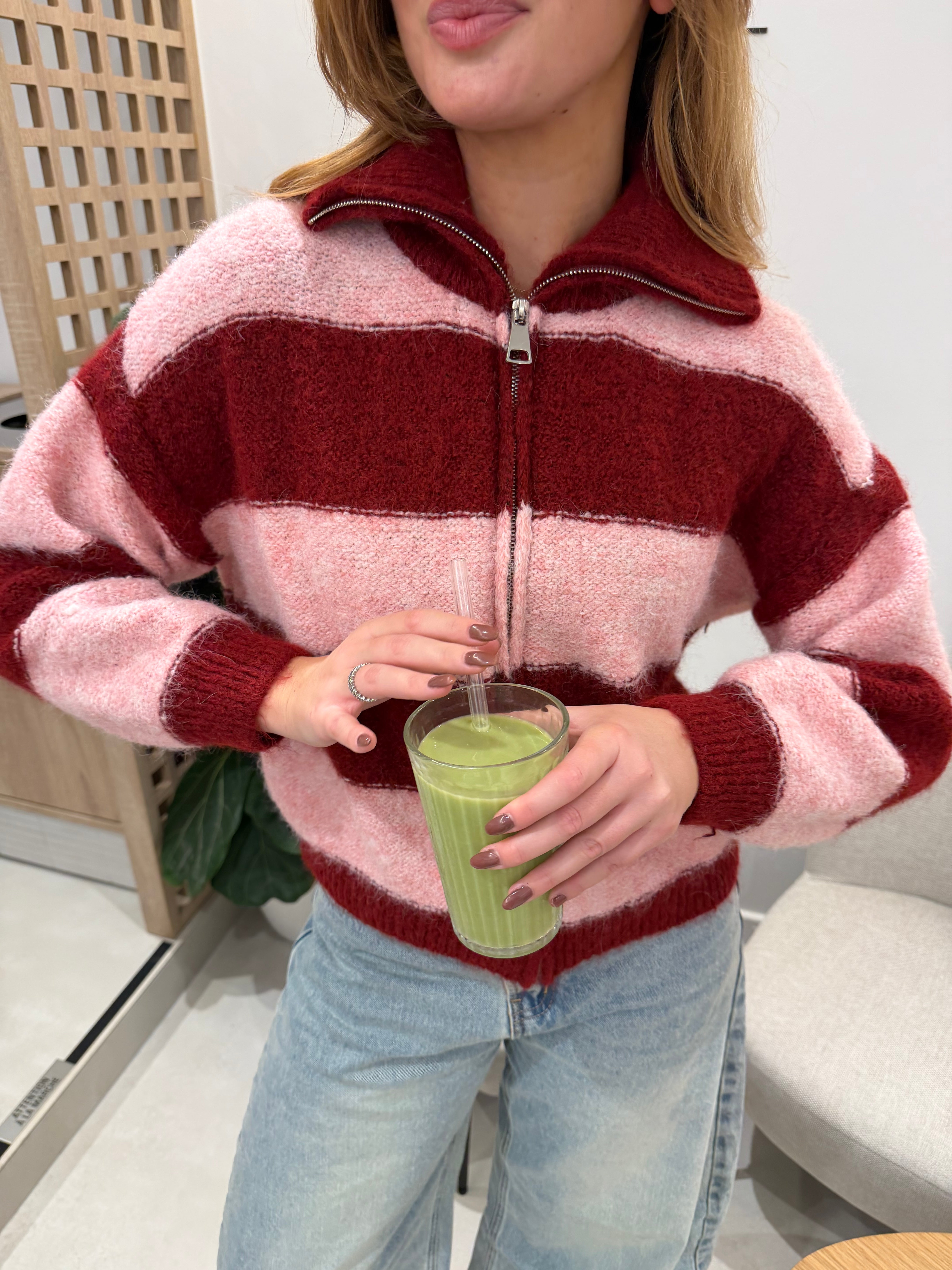 Gilet Gracie rose et bordeaux