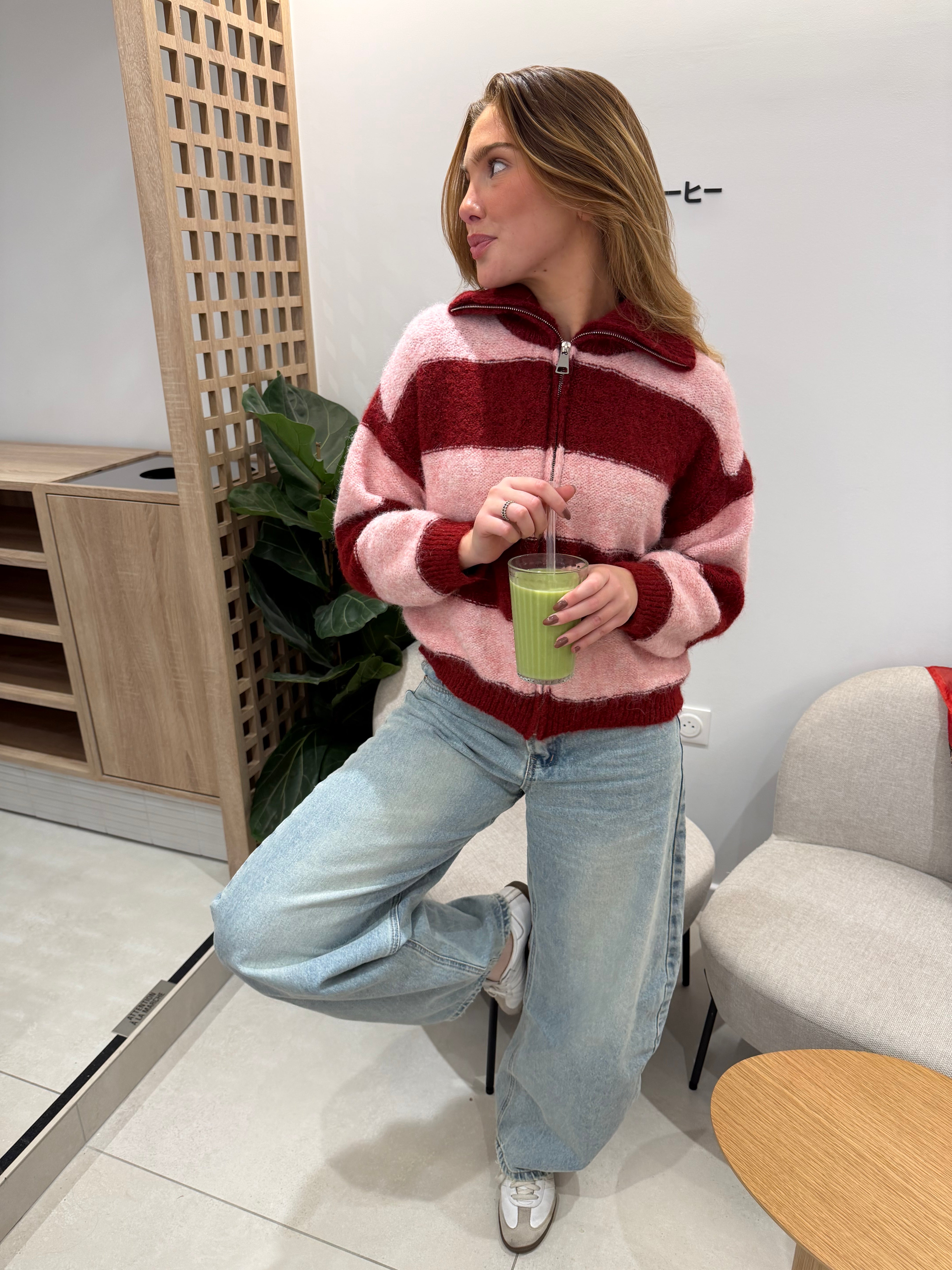 Gilet Gracie rose et bordeaux