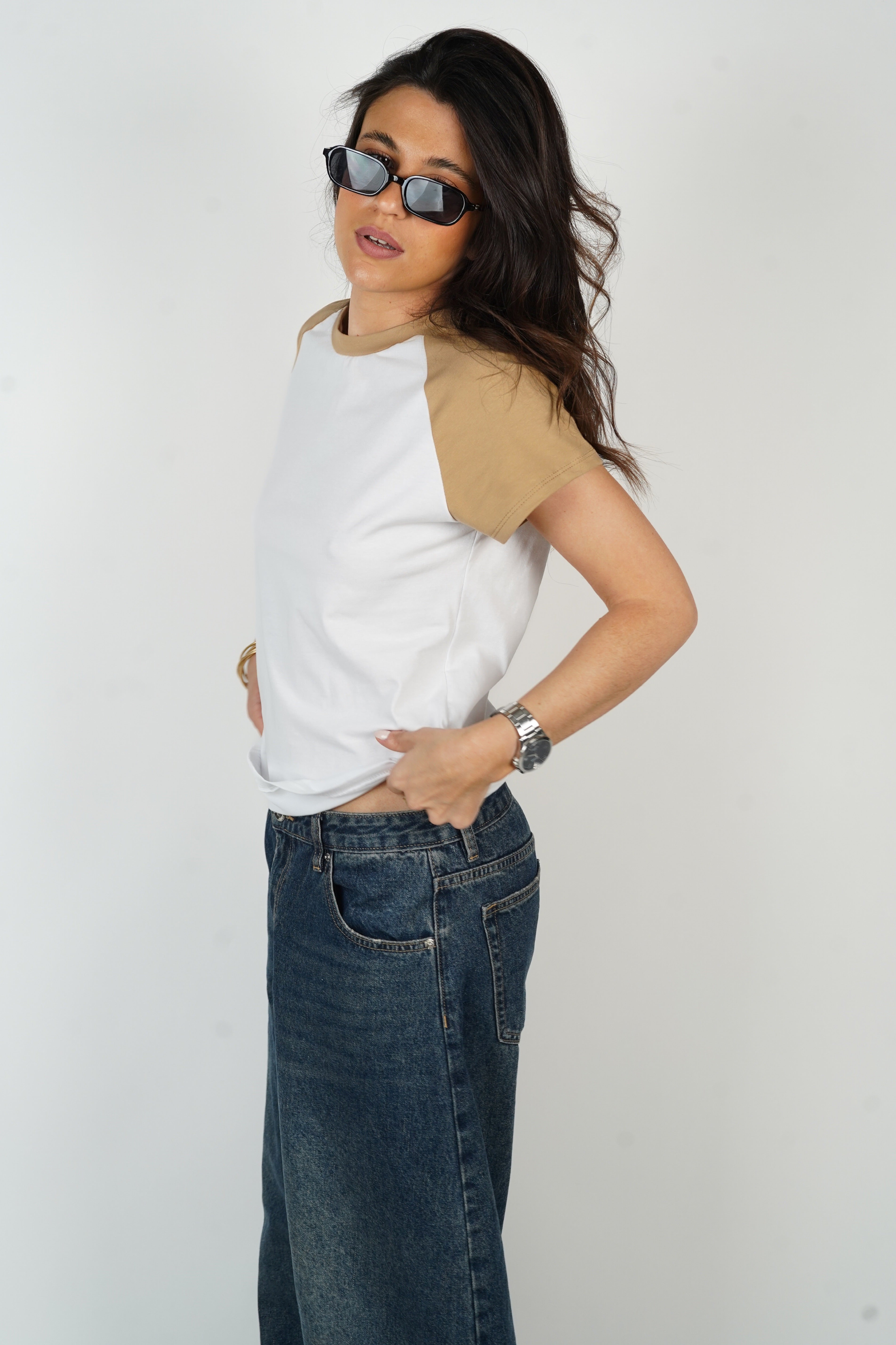 Camiseta Julia blanca y topo