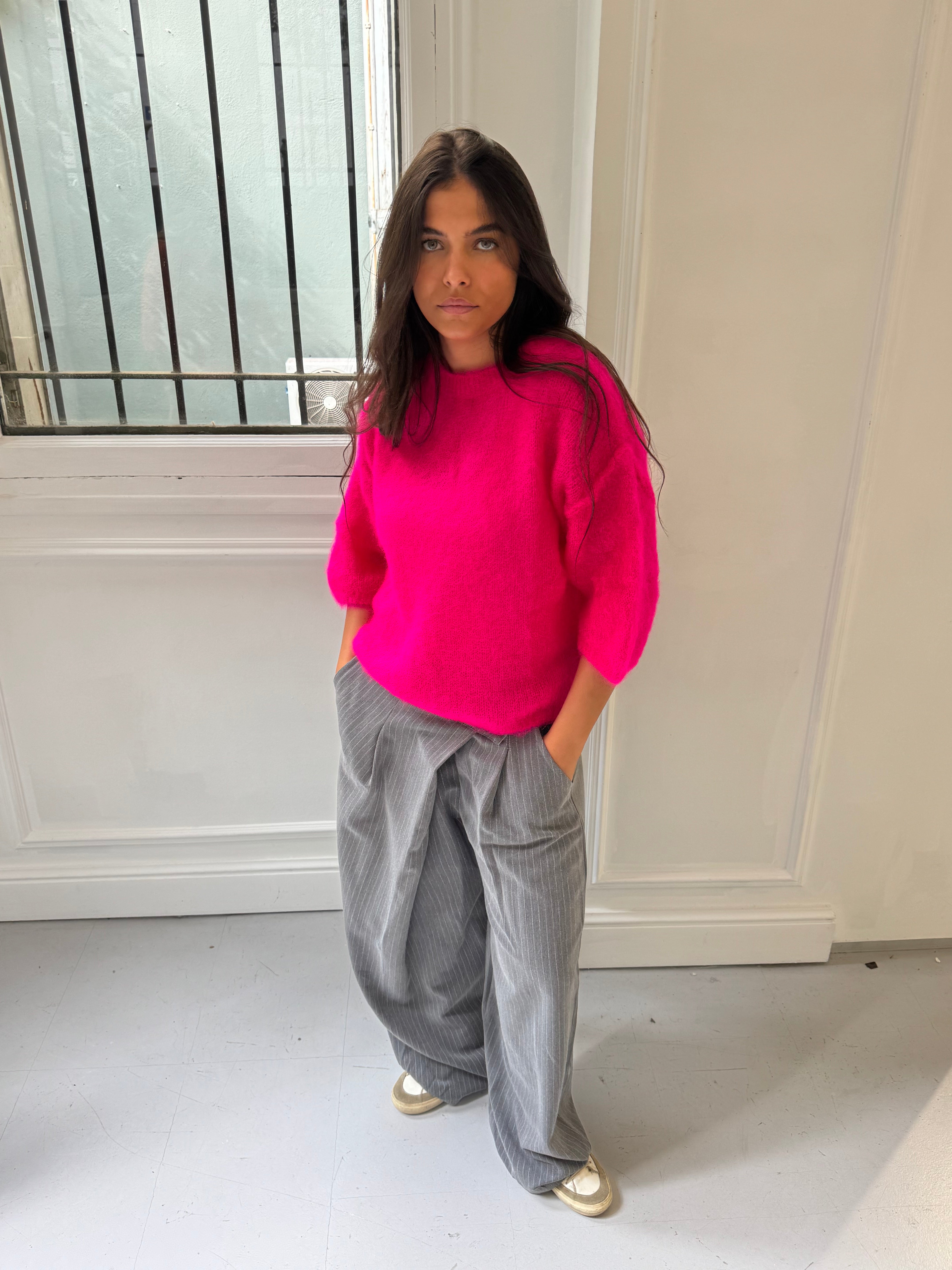 80% Mohair Jodie fuchsia pink sweater
