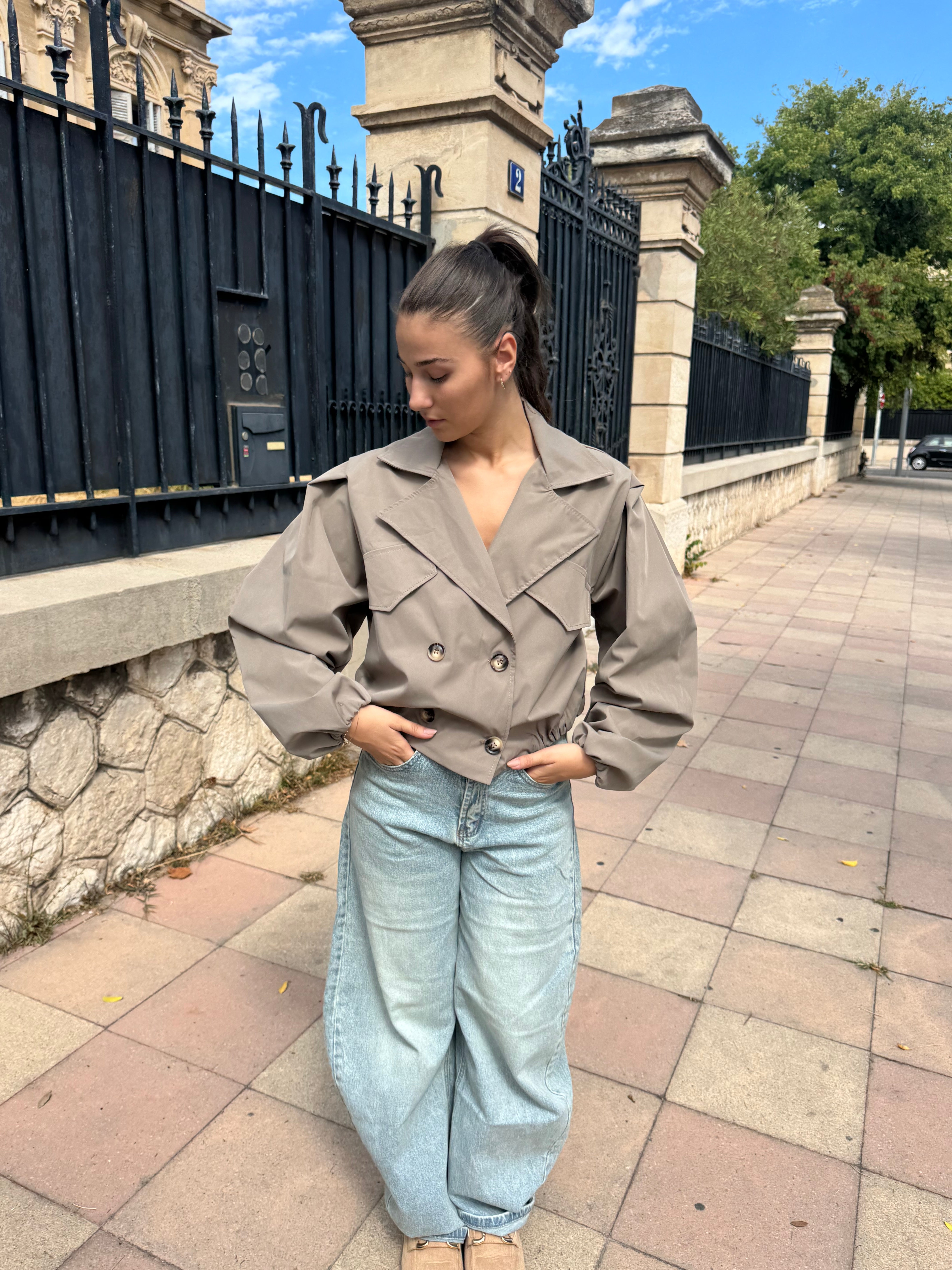Tessa taupe trench coat