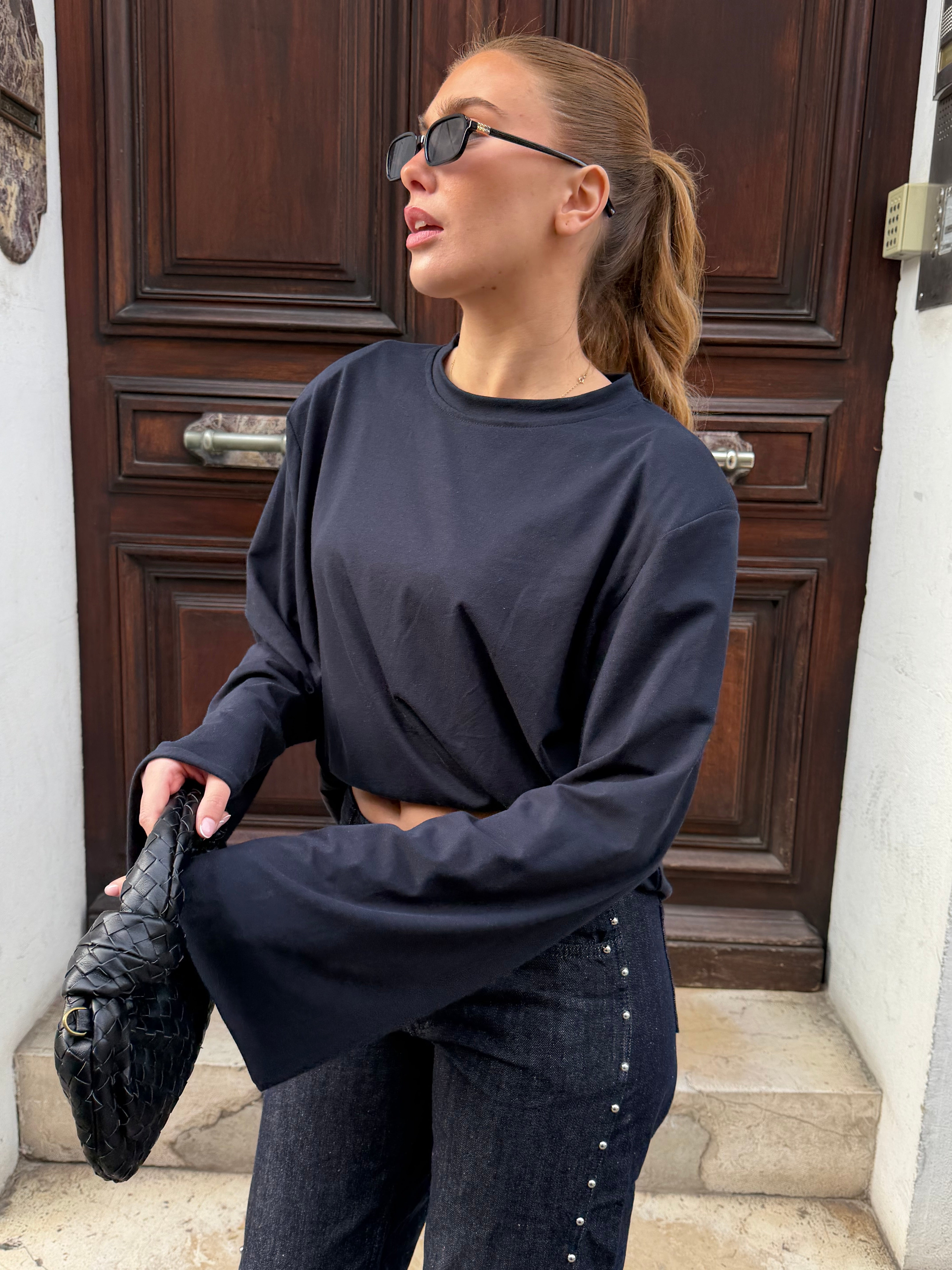 Tee-shirt Anouk bleu marine avec épaulettes