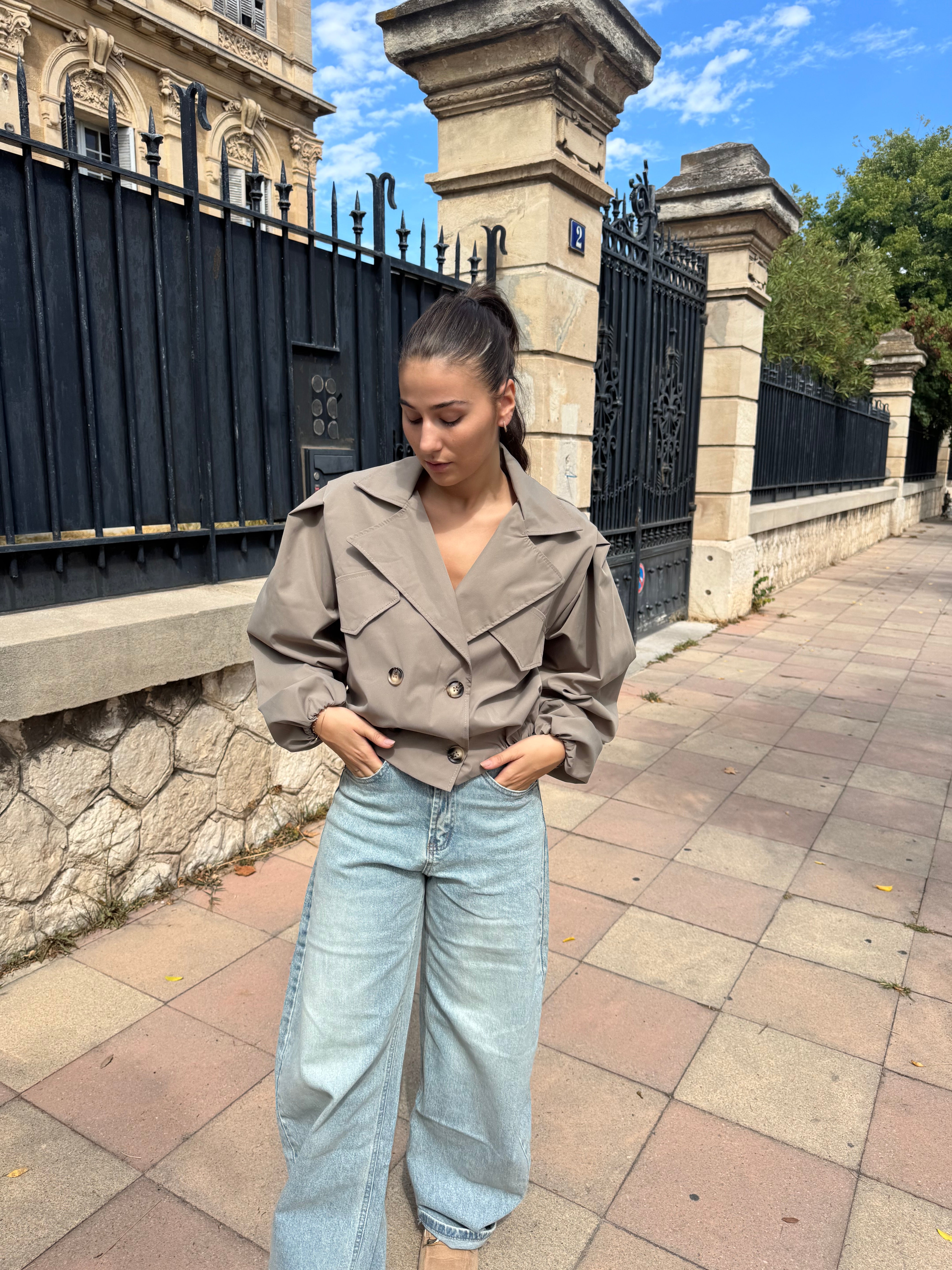 Tessa taupe trench coat