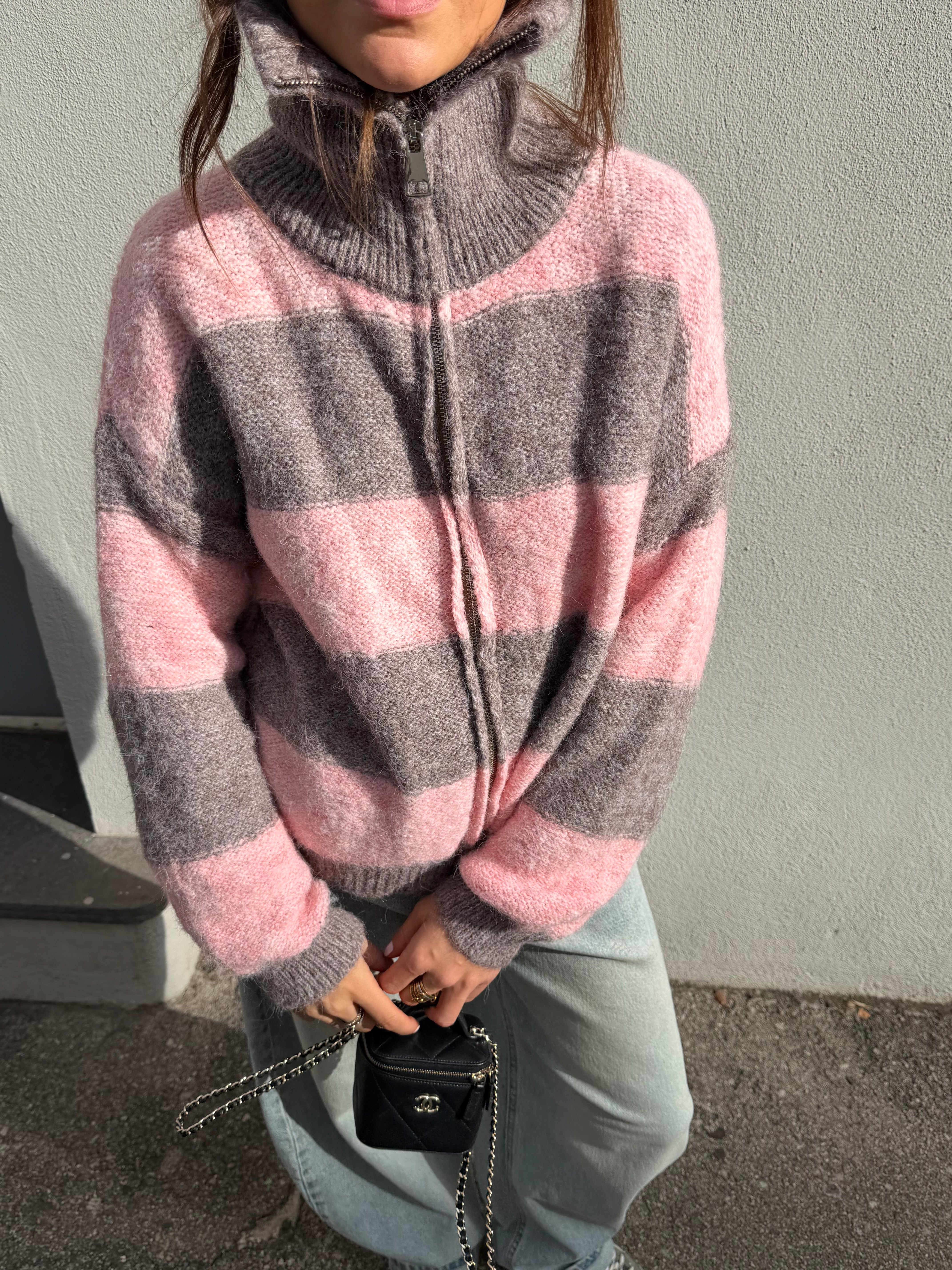 Gilet Gracie rose et gris