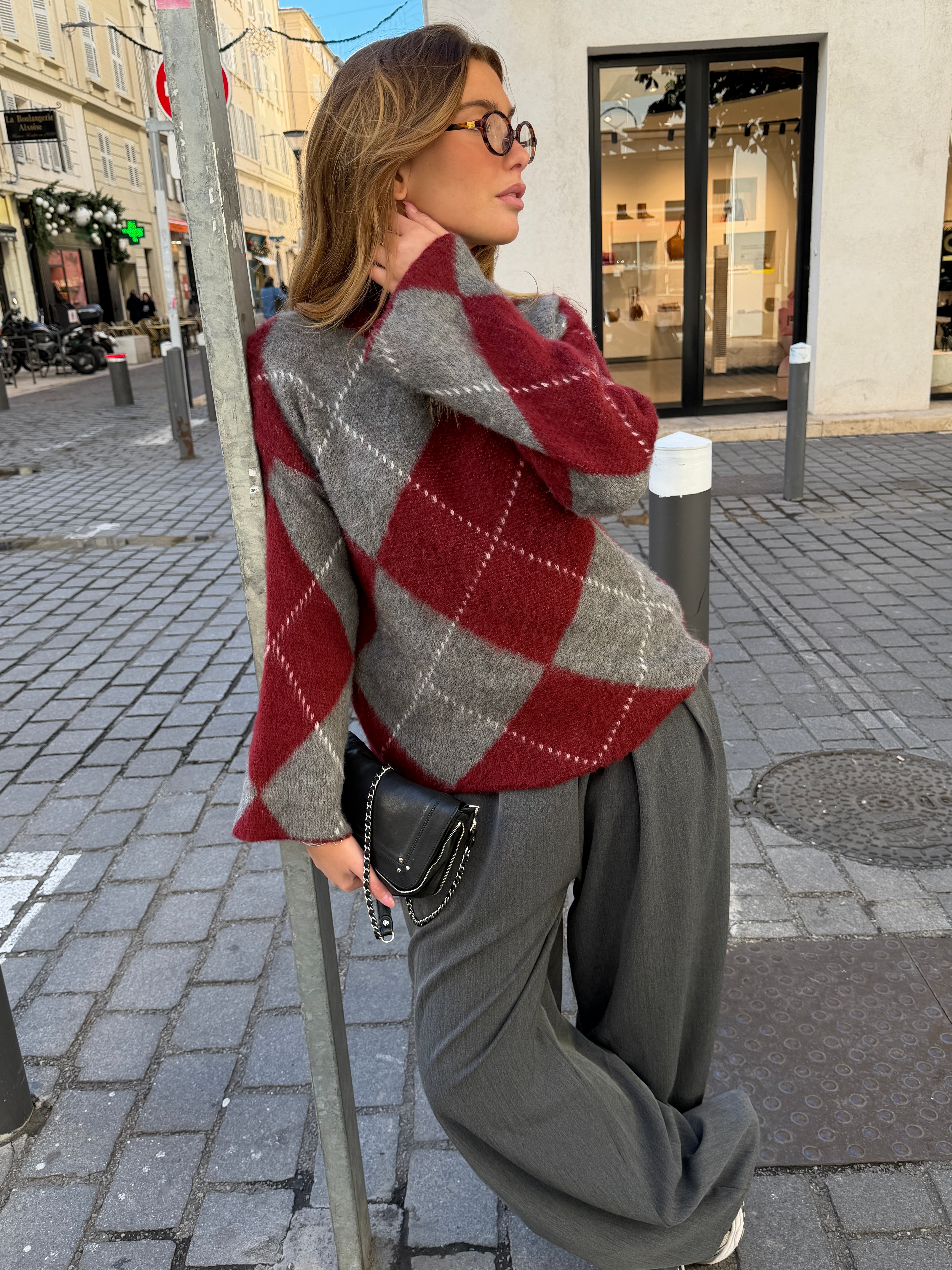 Pull Candice bordeaux et gris