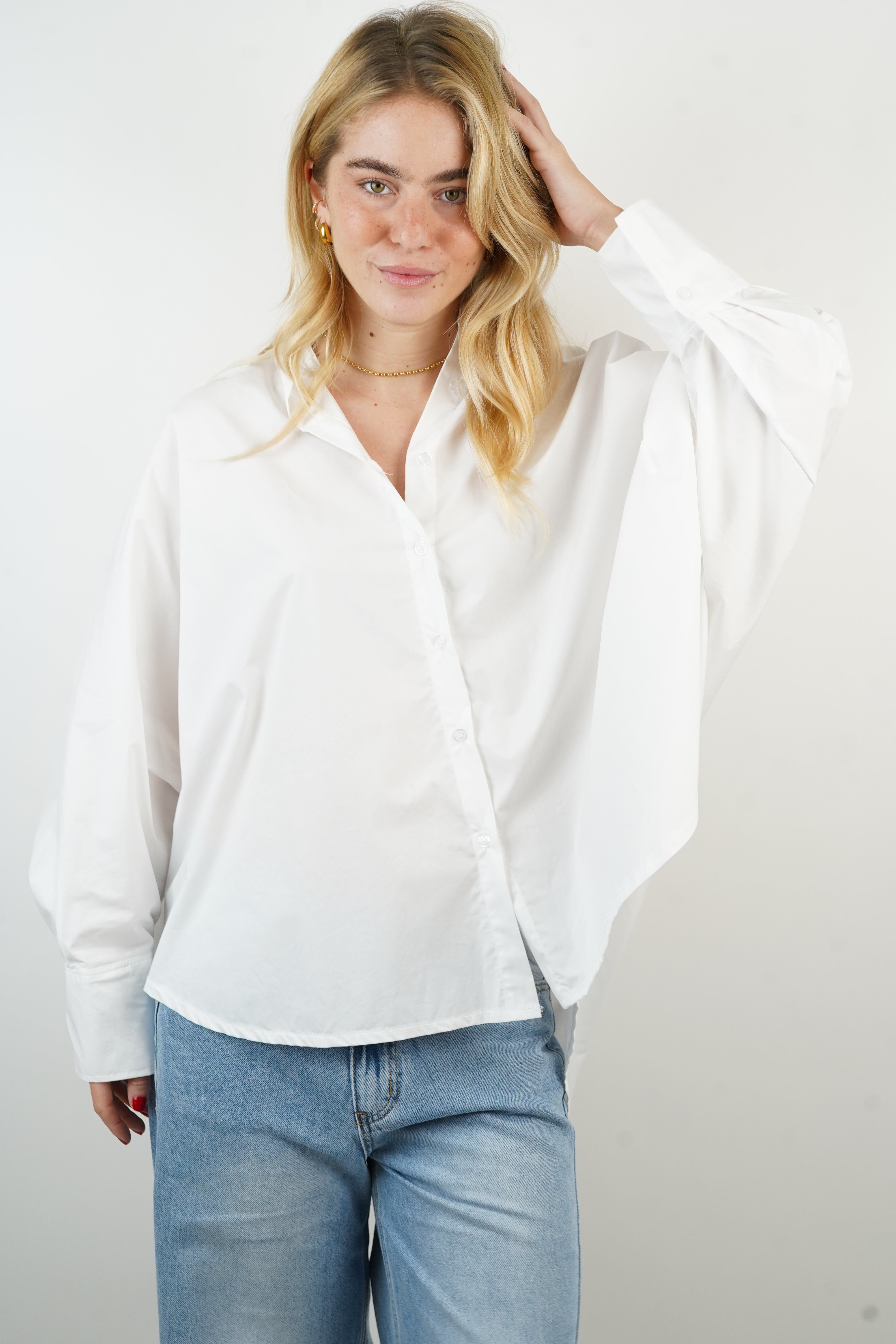 Chemise coton manches chauve-souris blanche