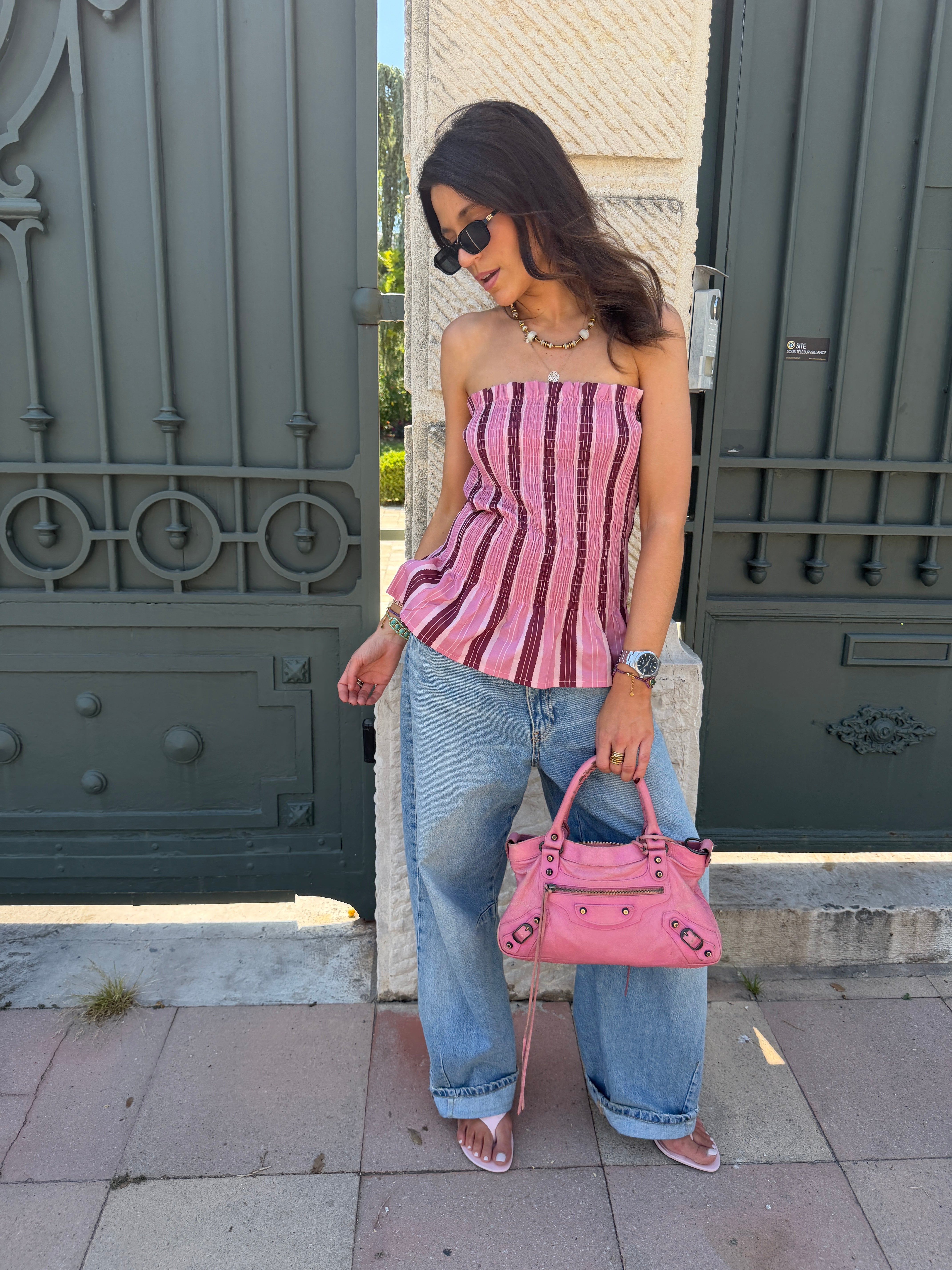 Bustier Chloé roz și bordo