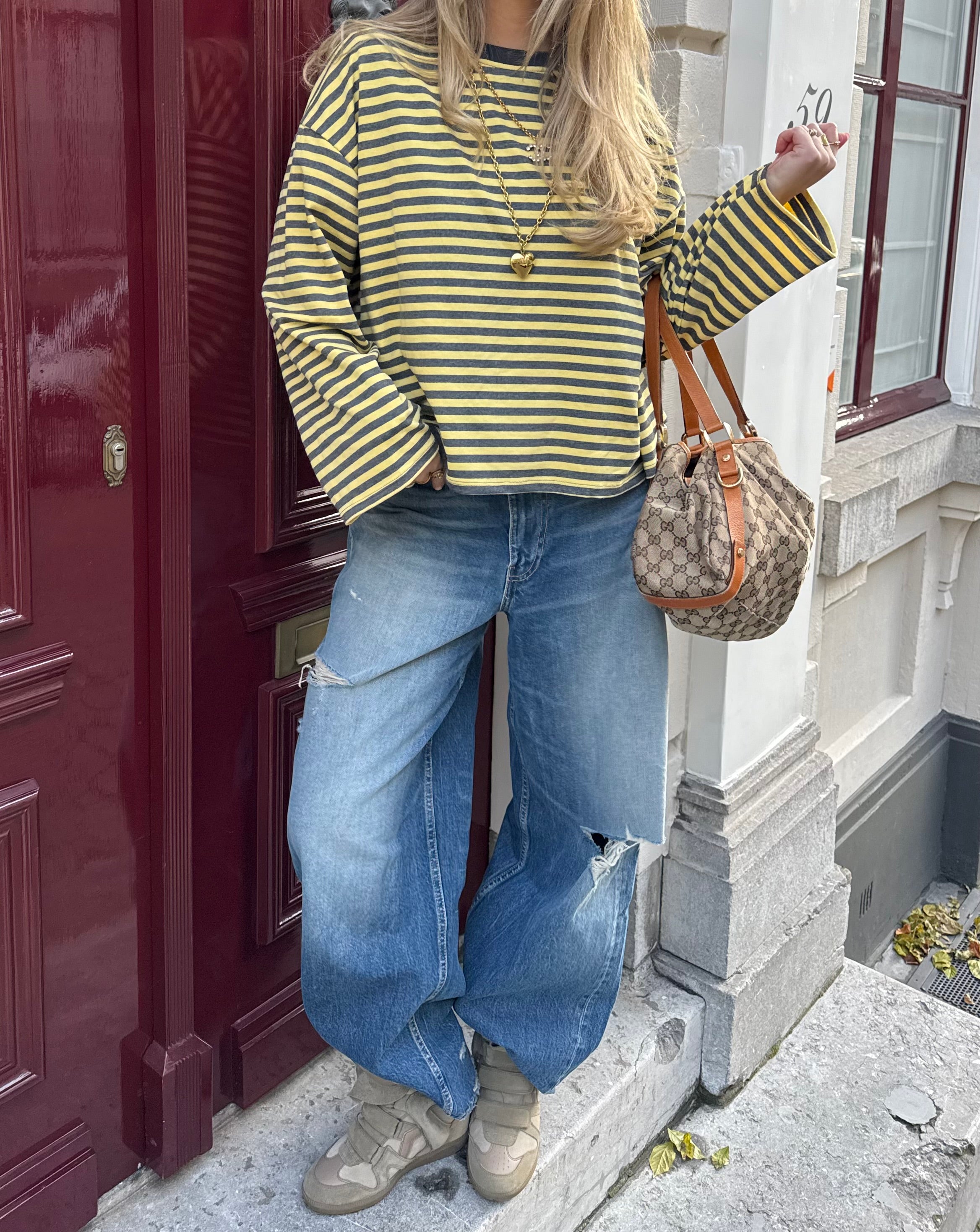 T-shirt Océane amarelo e cinzento