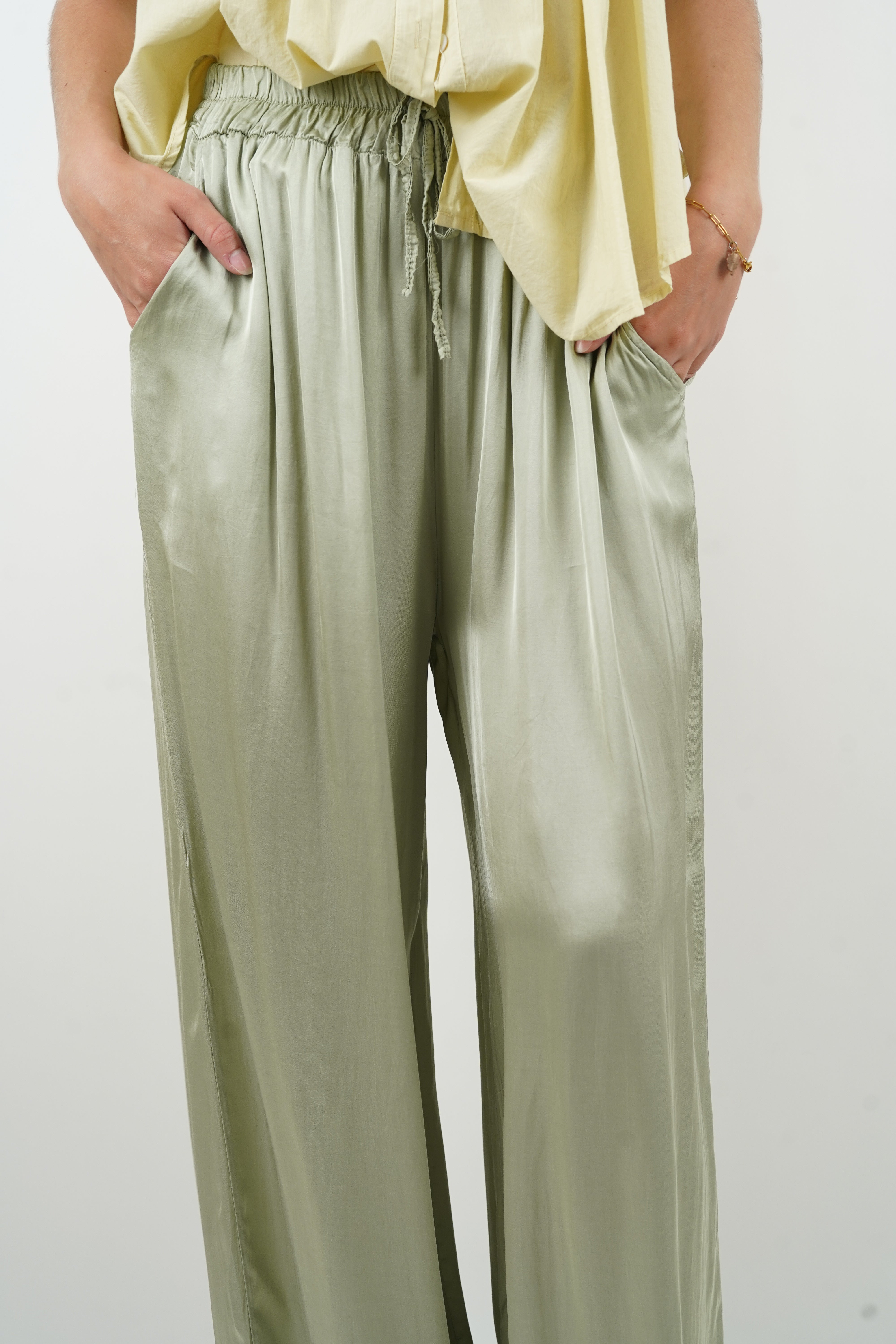 Olive green Giuseppa silk pants