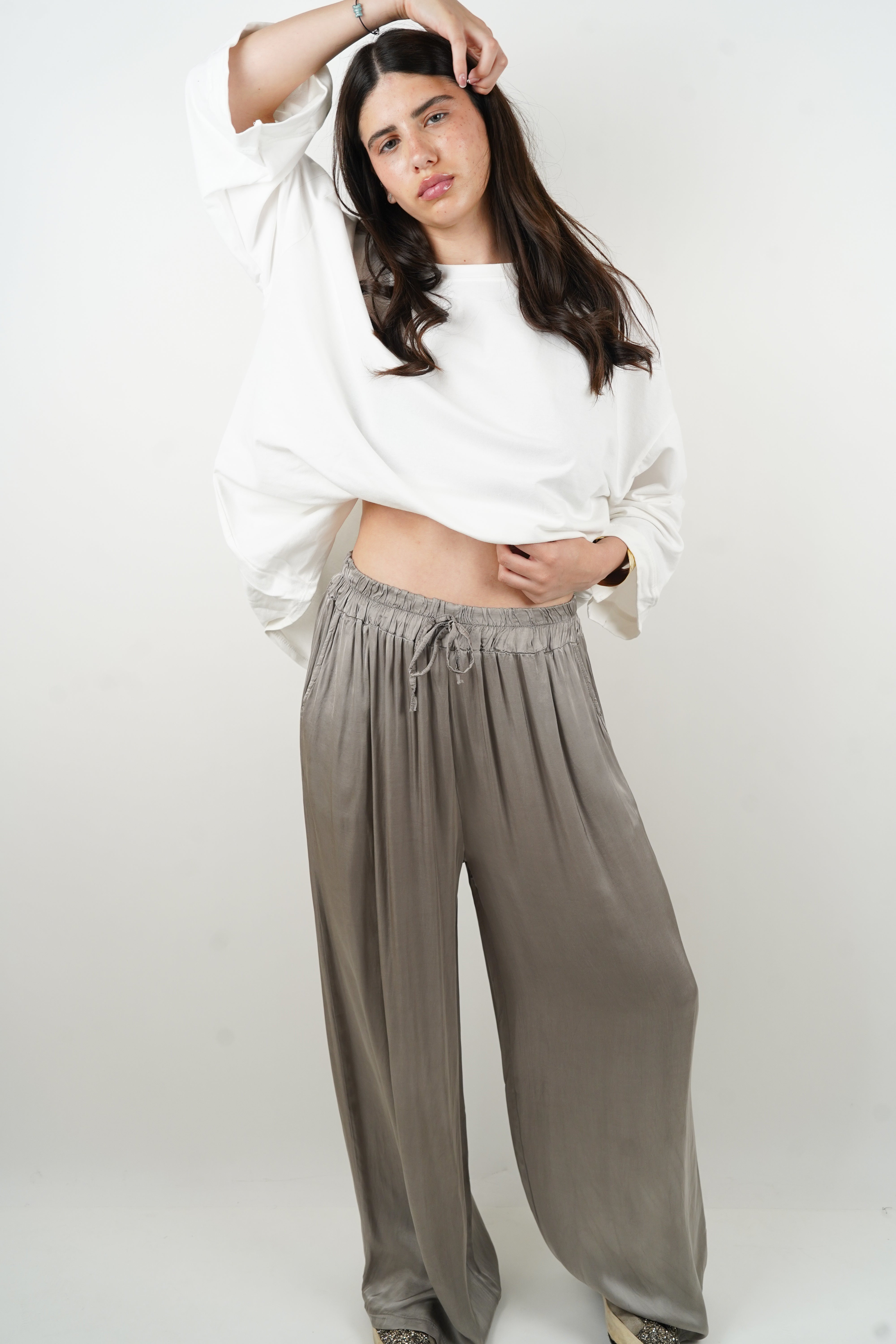 Giuseppa taupe silk pants