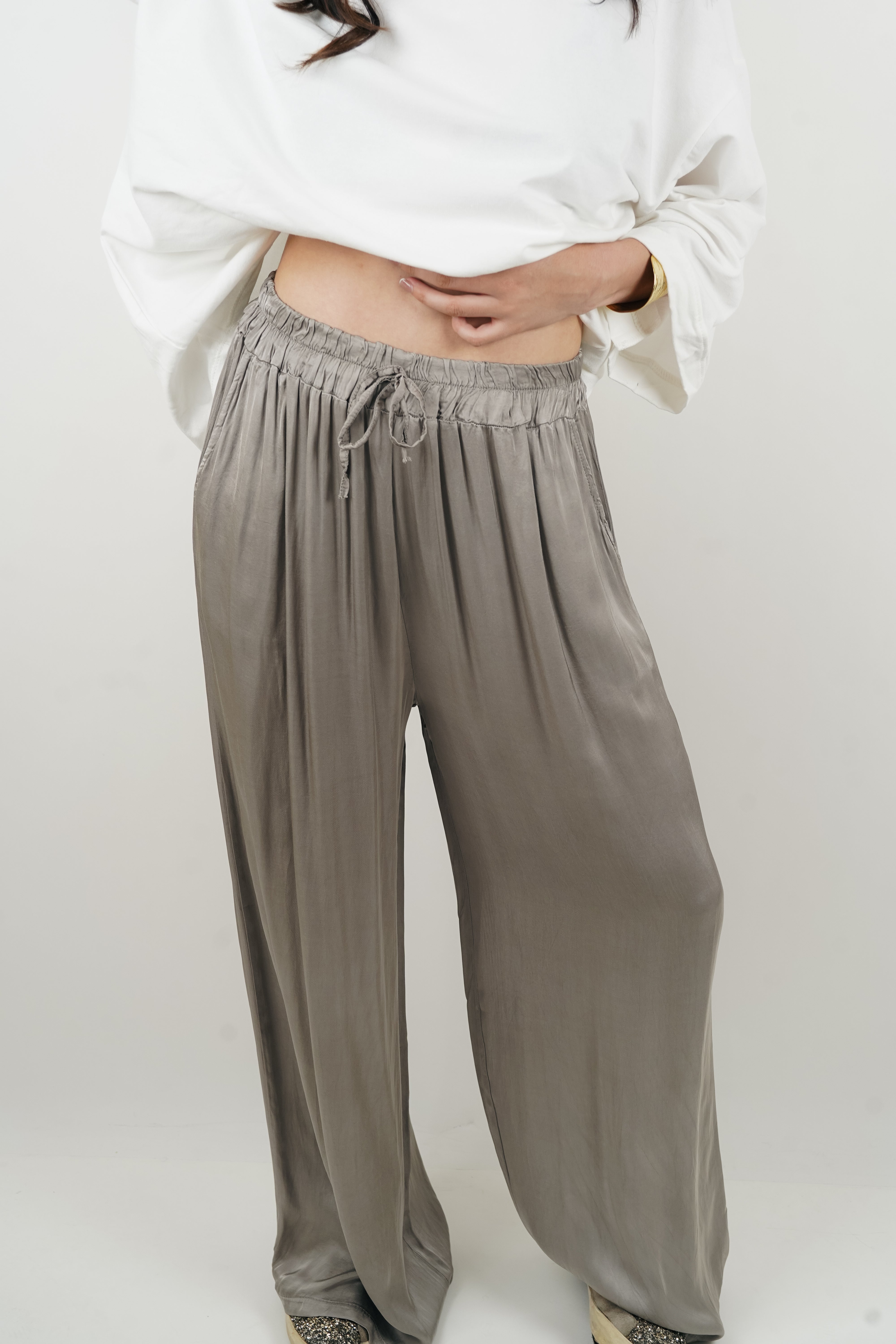 Giuseppa taupe silk pants