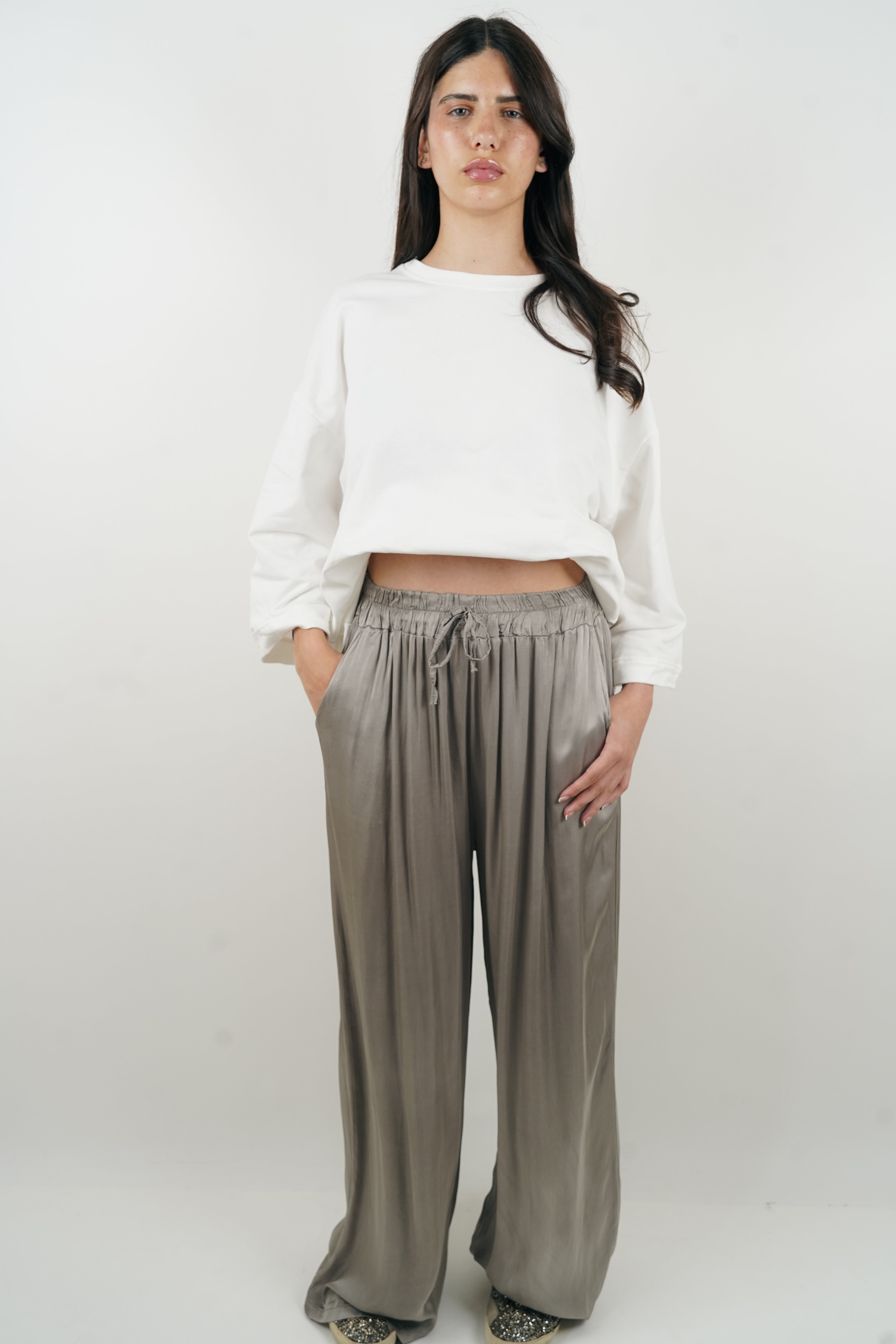 Giuseppa taupe silk pants