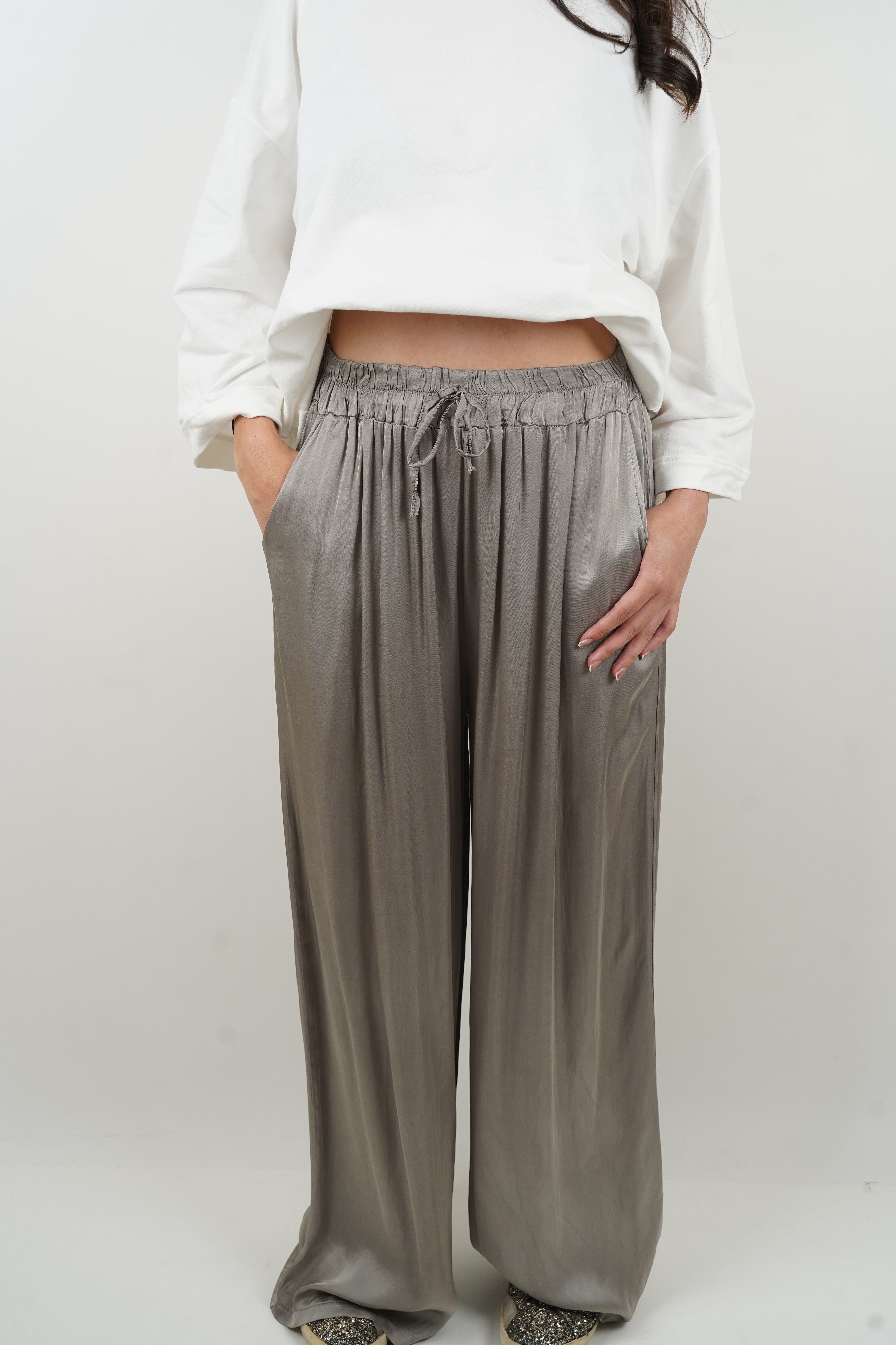Giuseppa taupe silk pants