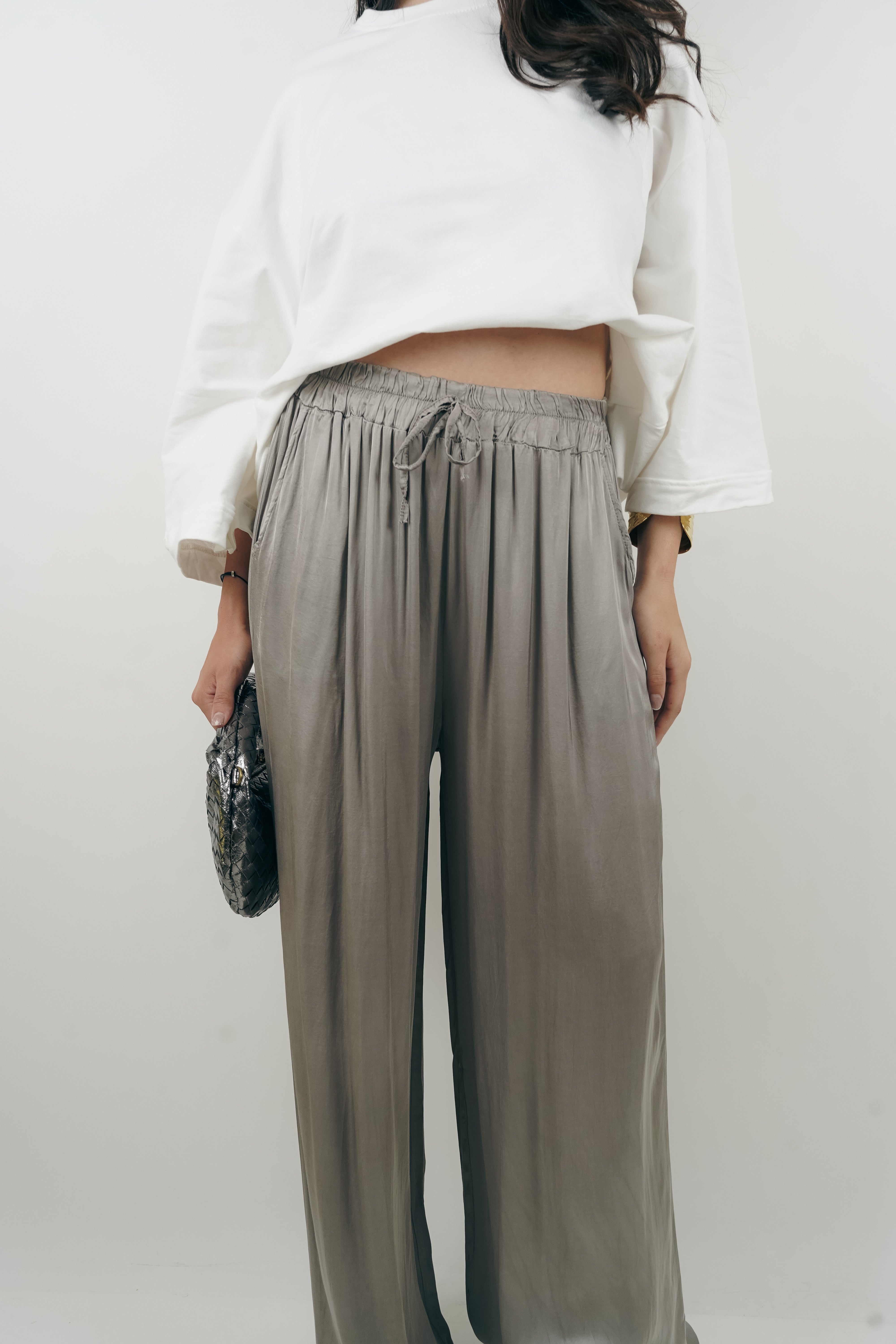 Giuseppa taupe silk pants
