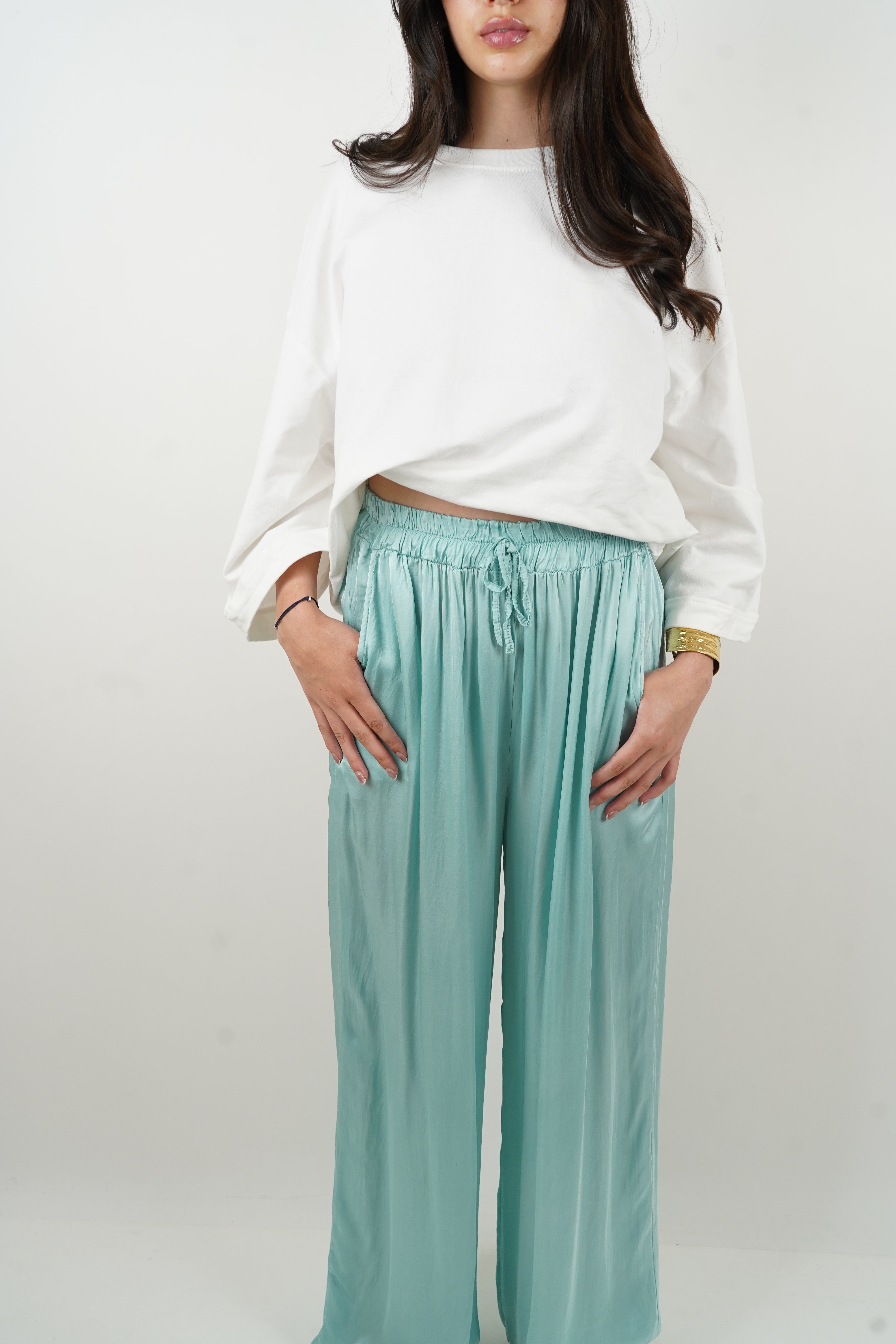 Giuseppa water green silk pants