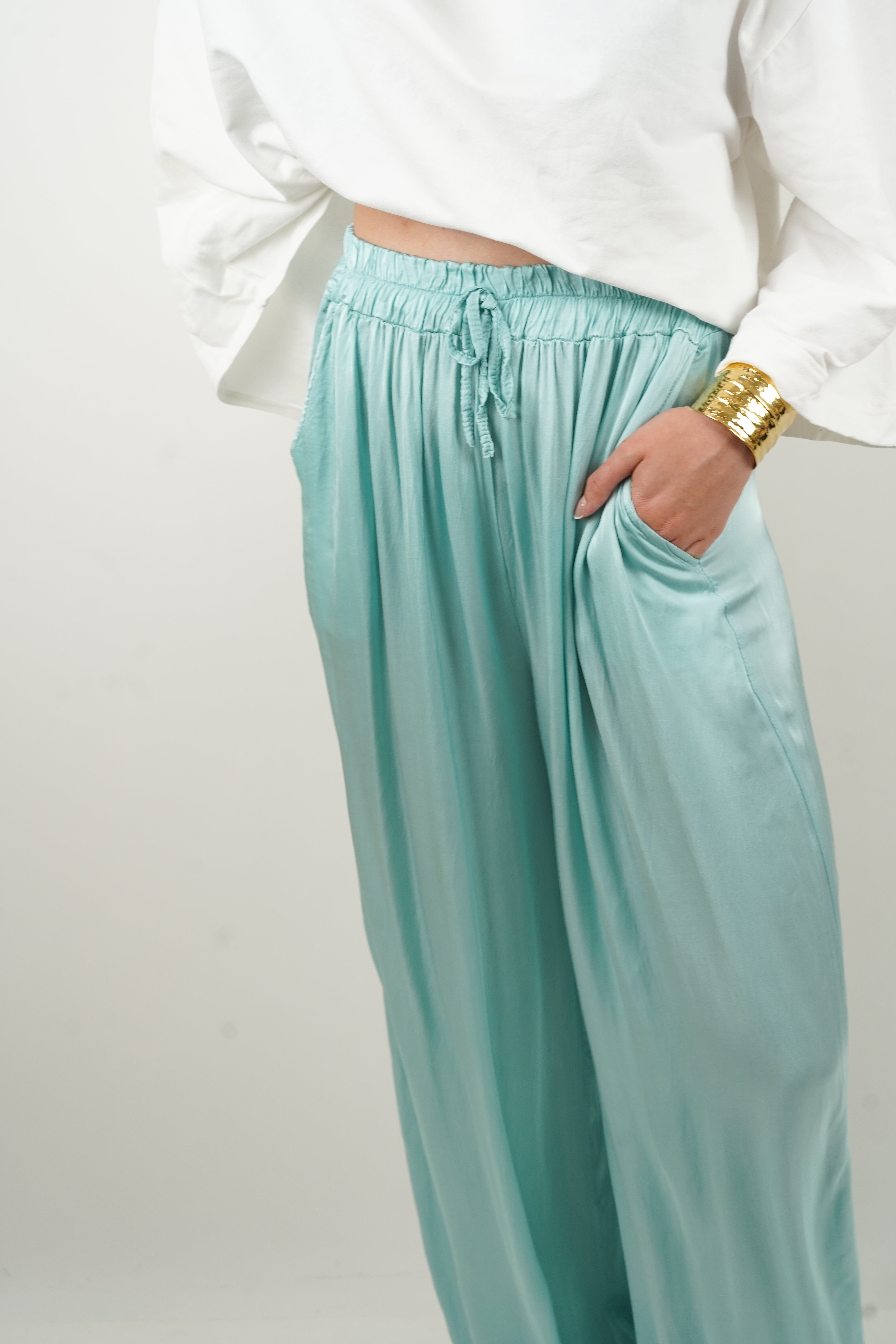 Giuseppa water green silk pants
