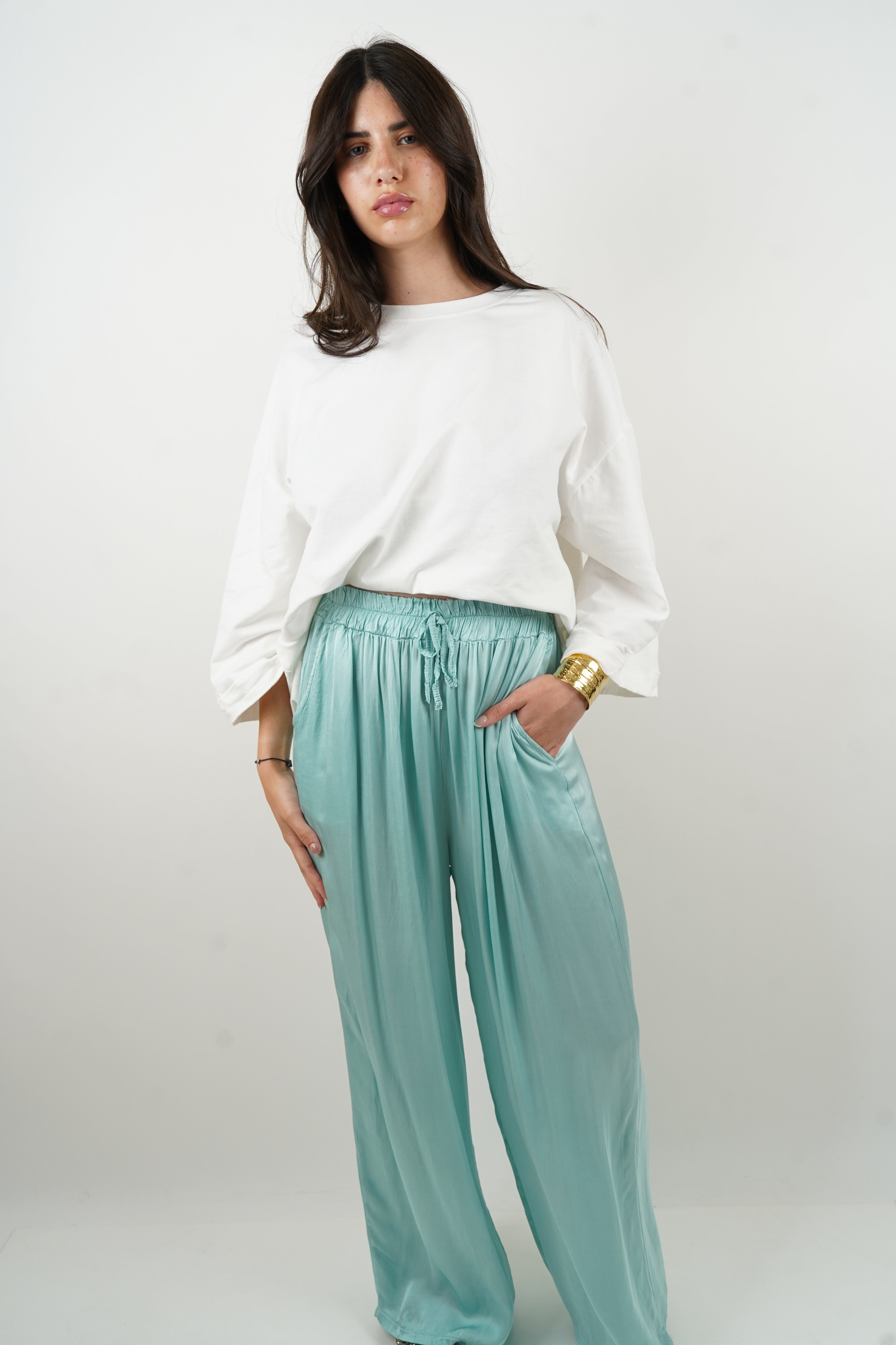 Giuseppa water green silk pants