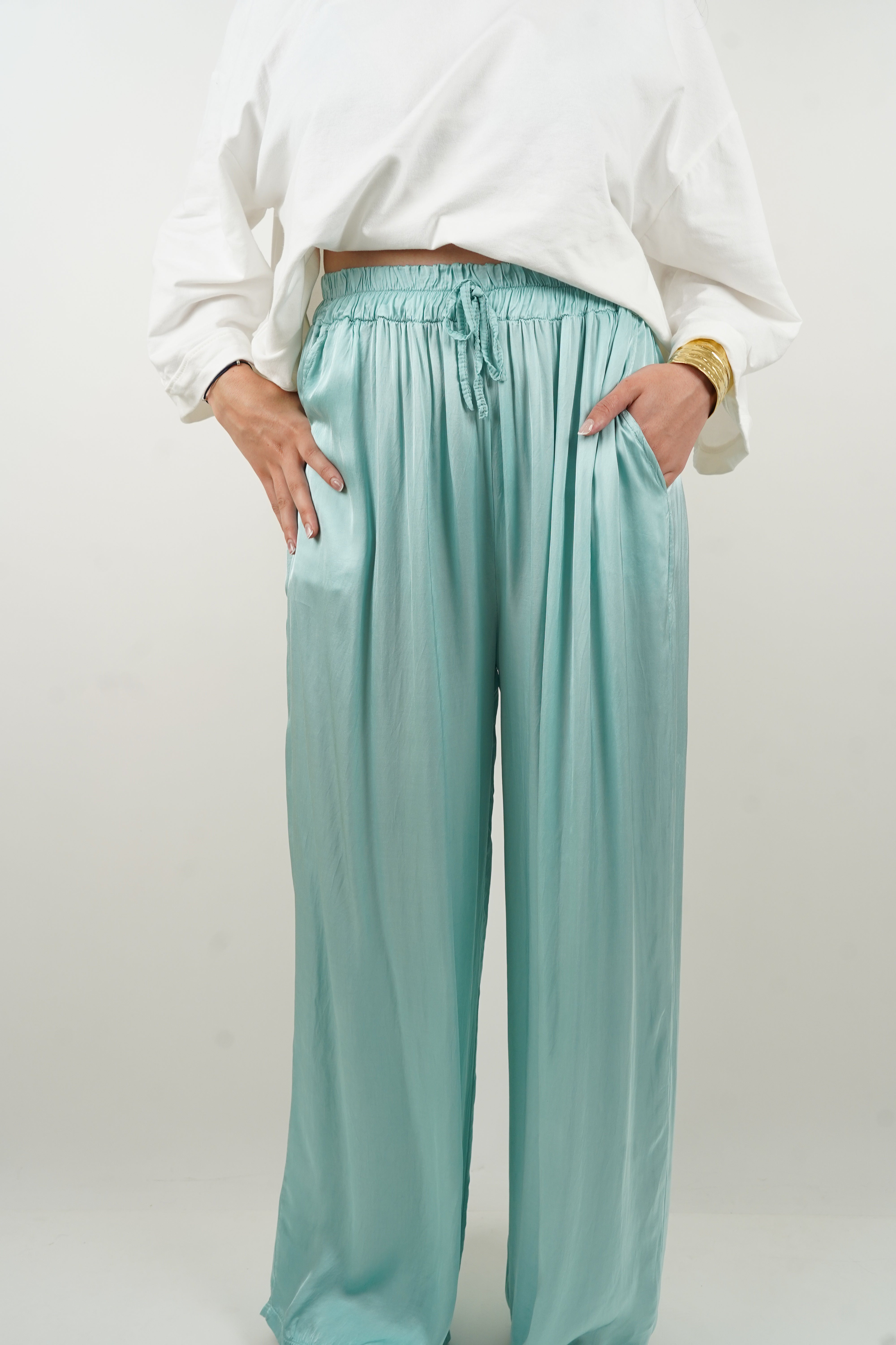 Giuseppa water green silk pants