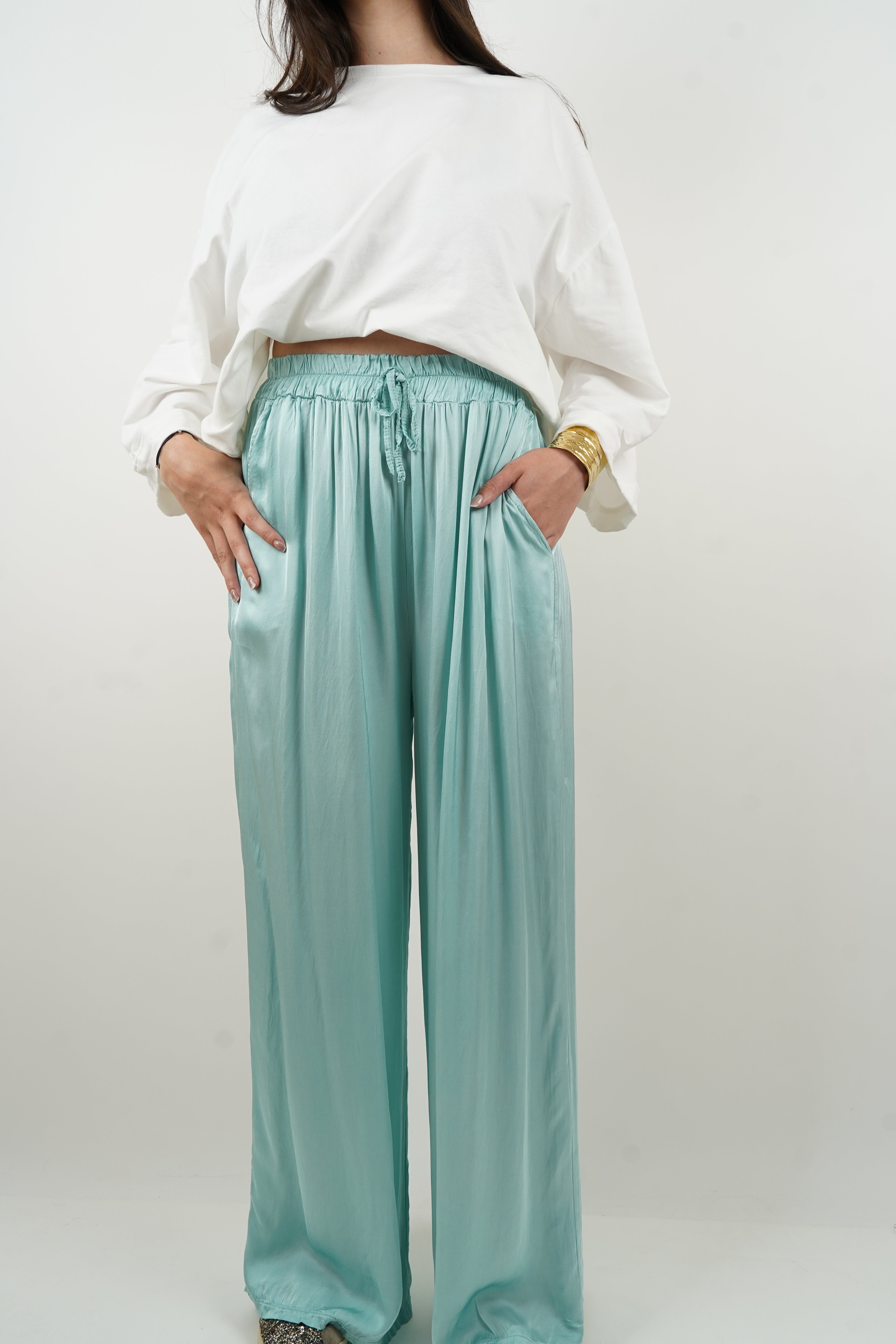 Giuseppa water green silk pants