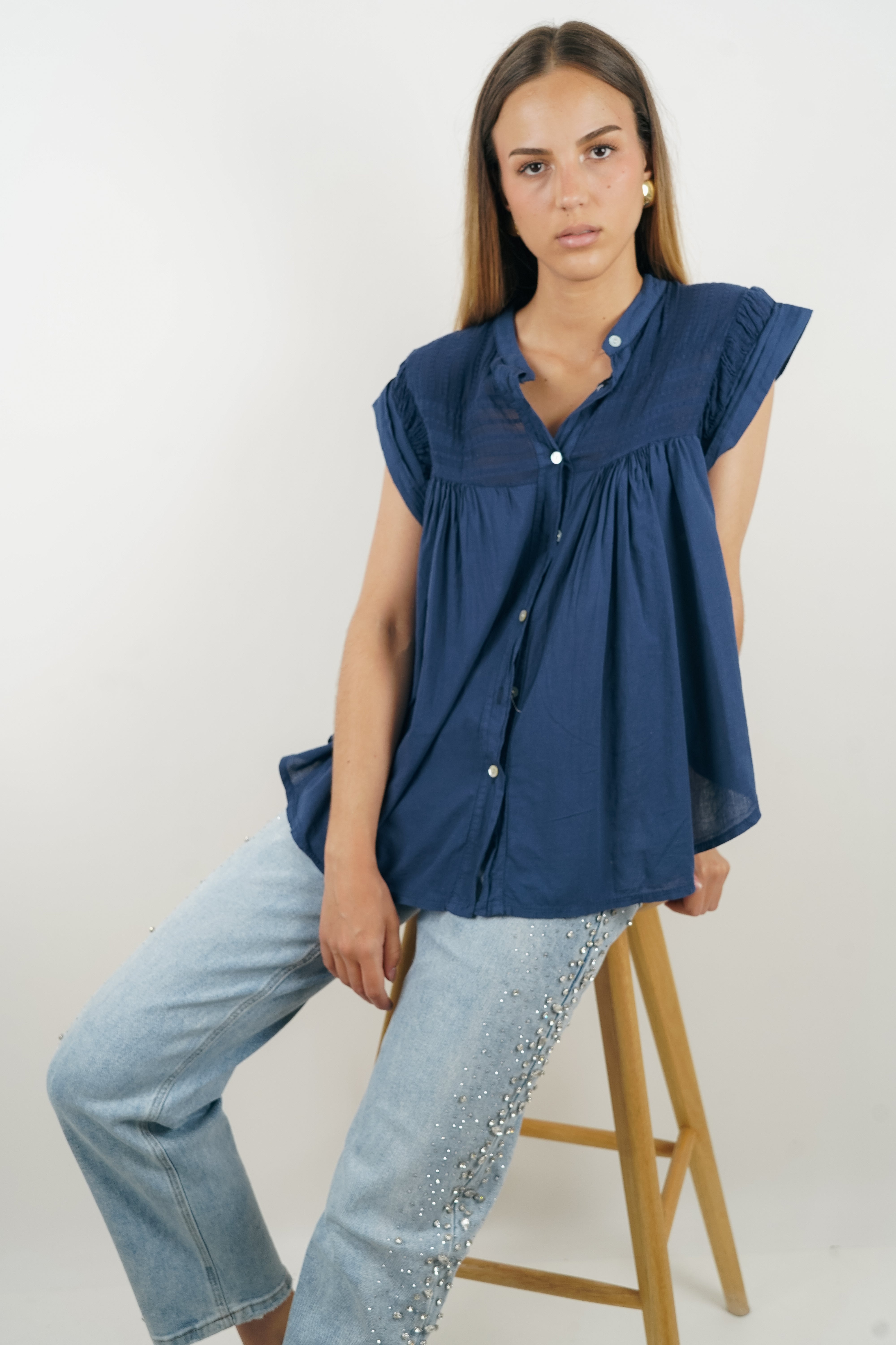 Arielle navy blue blouse