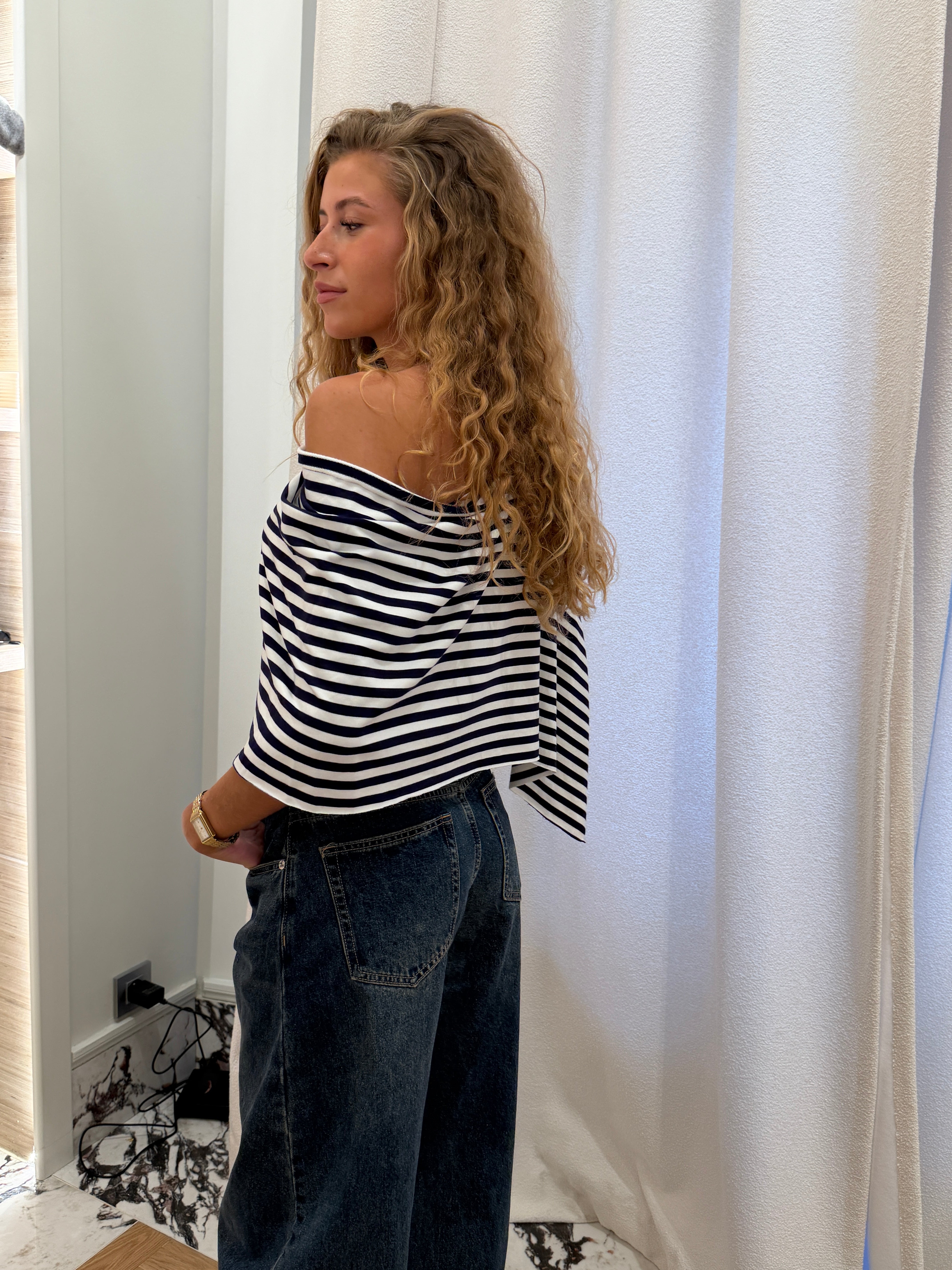 Haut Annick bleu marine et blanc