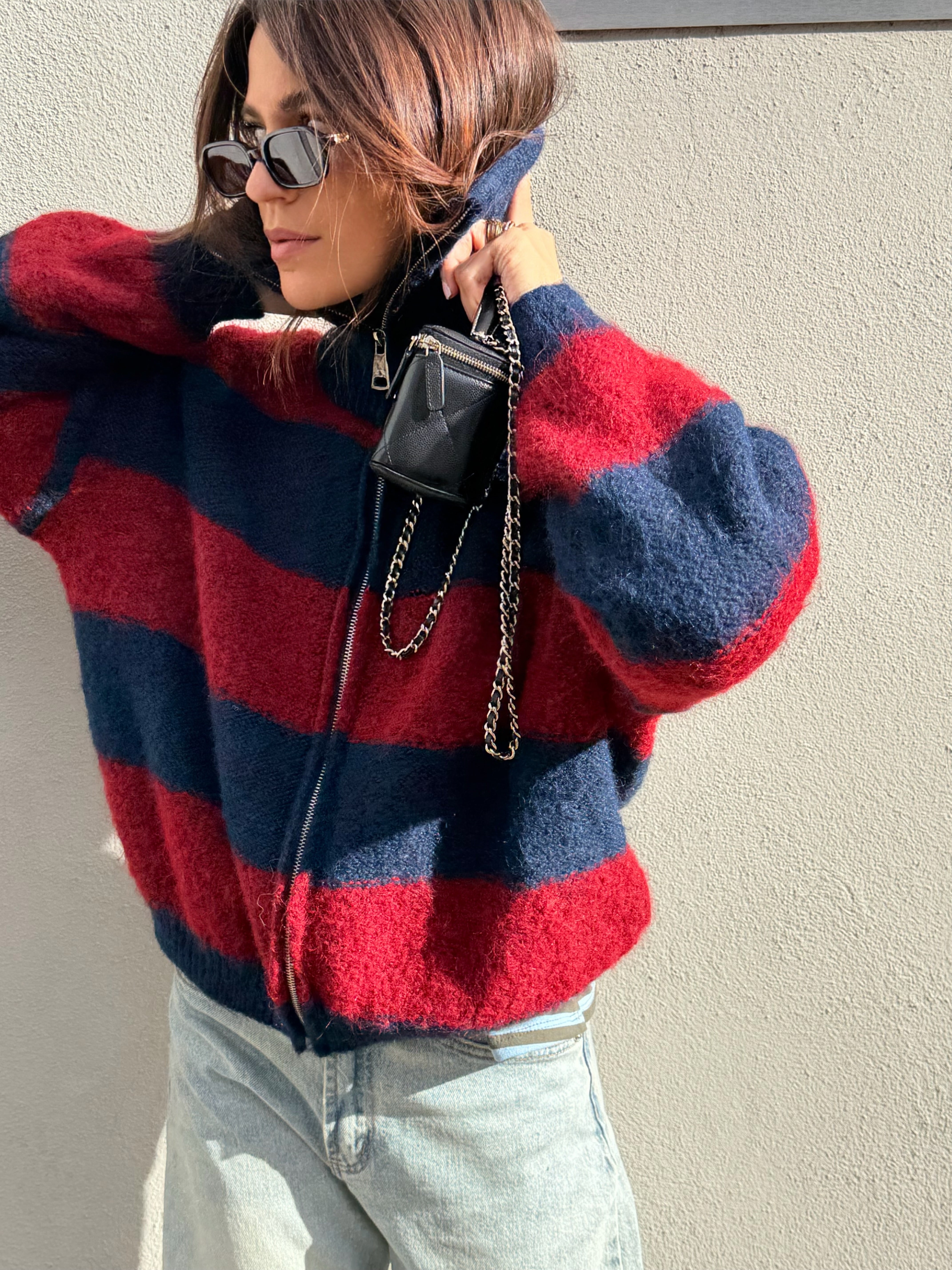 Gilet Gracie bordeaux et bleu marine