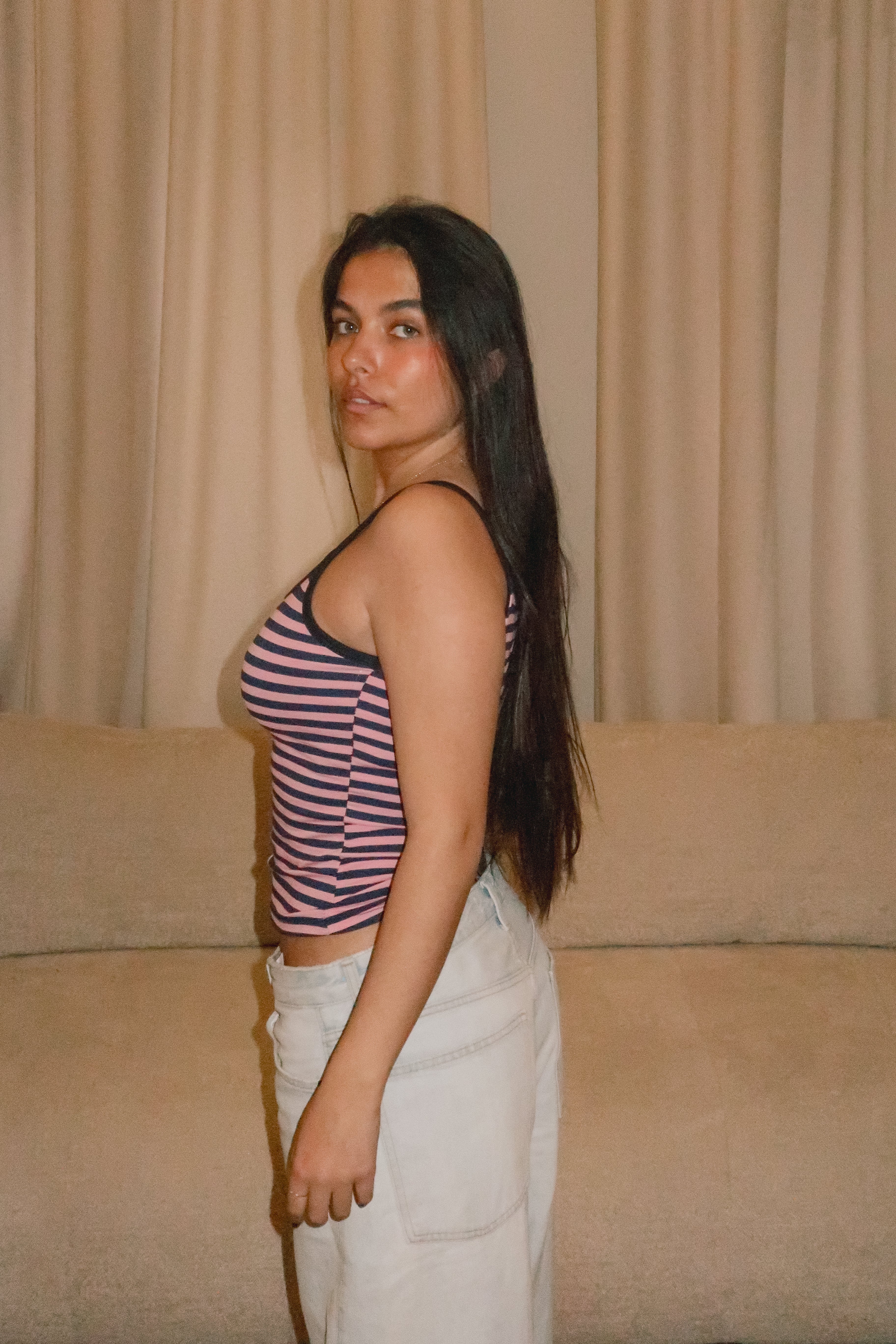 Robyn navy blue and pink tank top