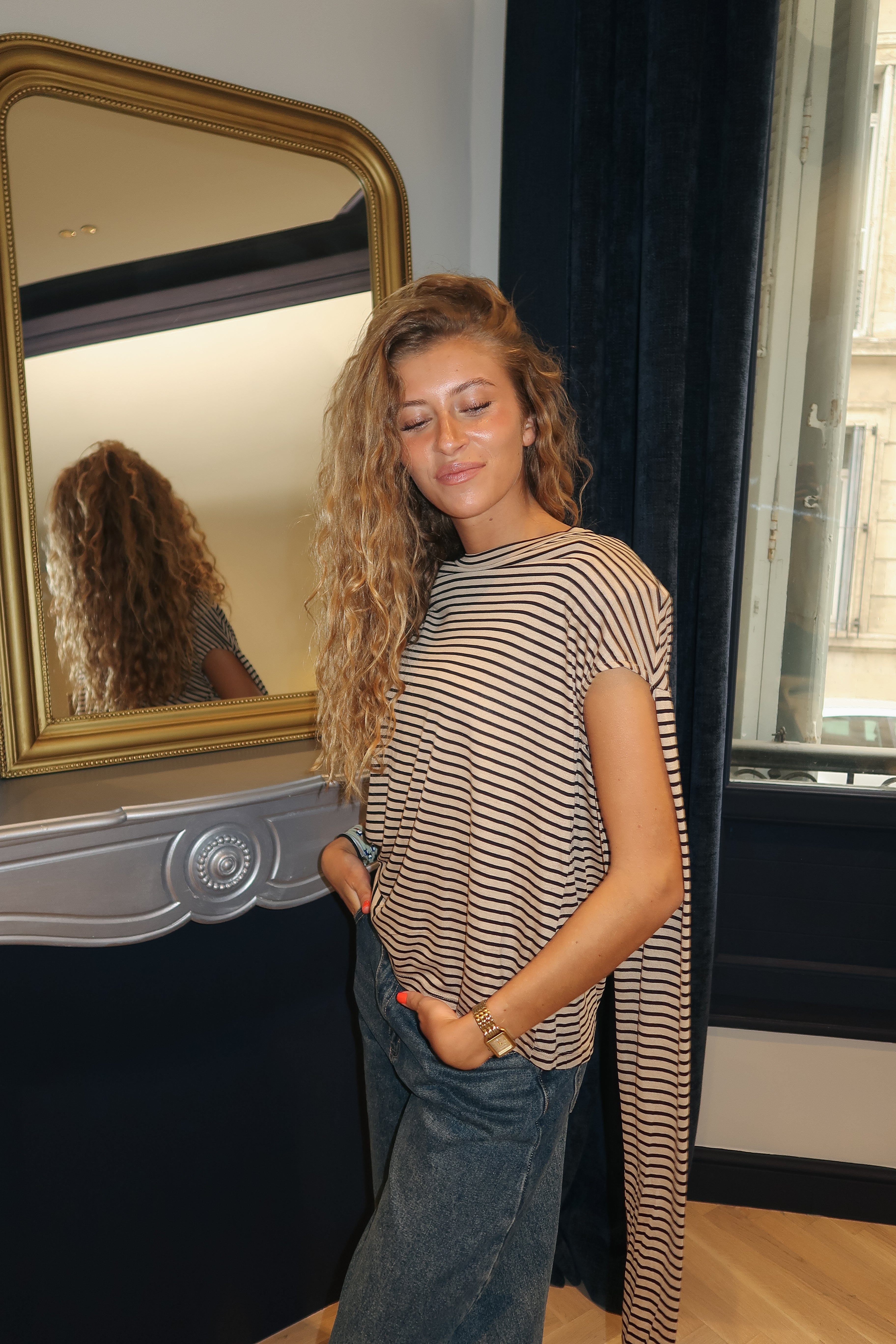 Beige and black Giulia T-shirt