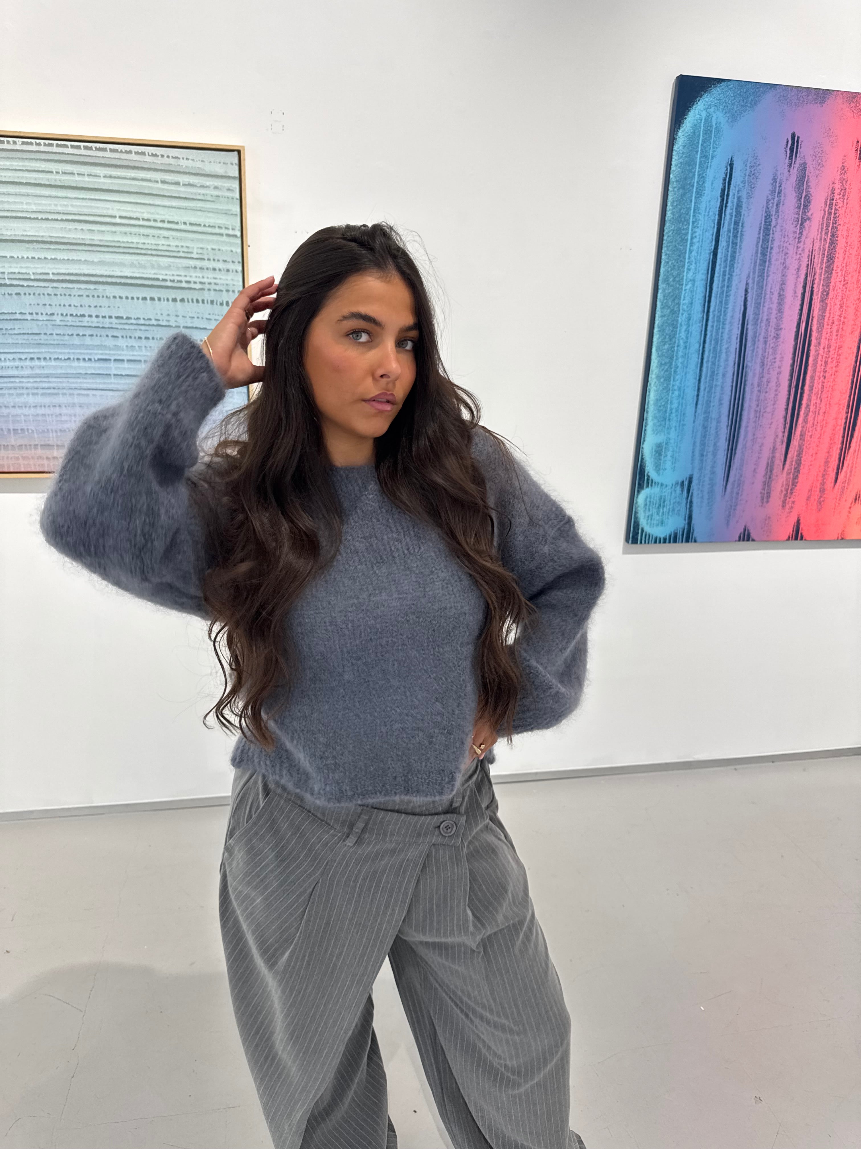 Suzy 80% Mohair Sweater, Blue/Grey