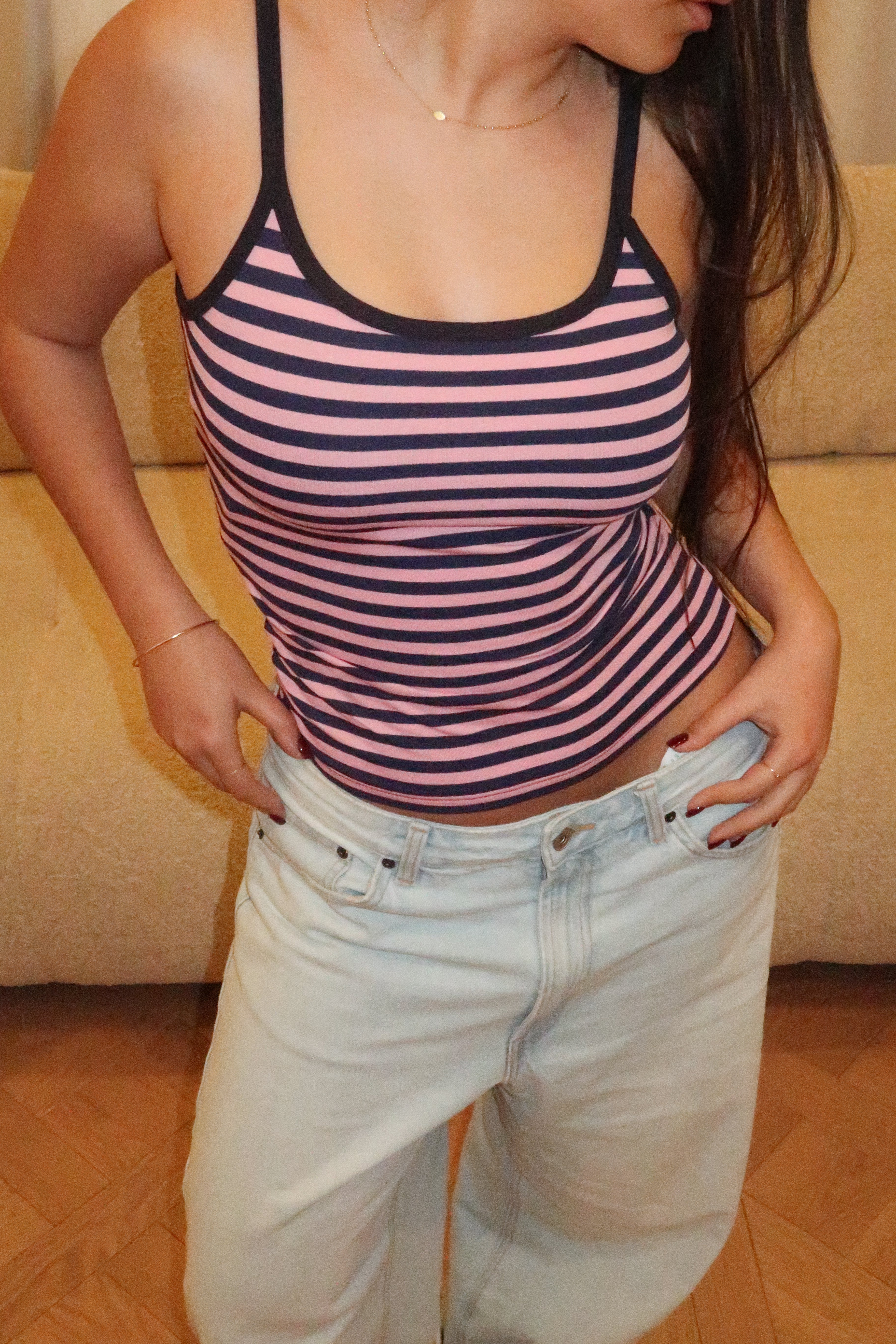 Robyn navy blue and pink tank top