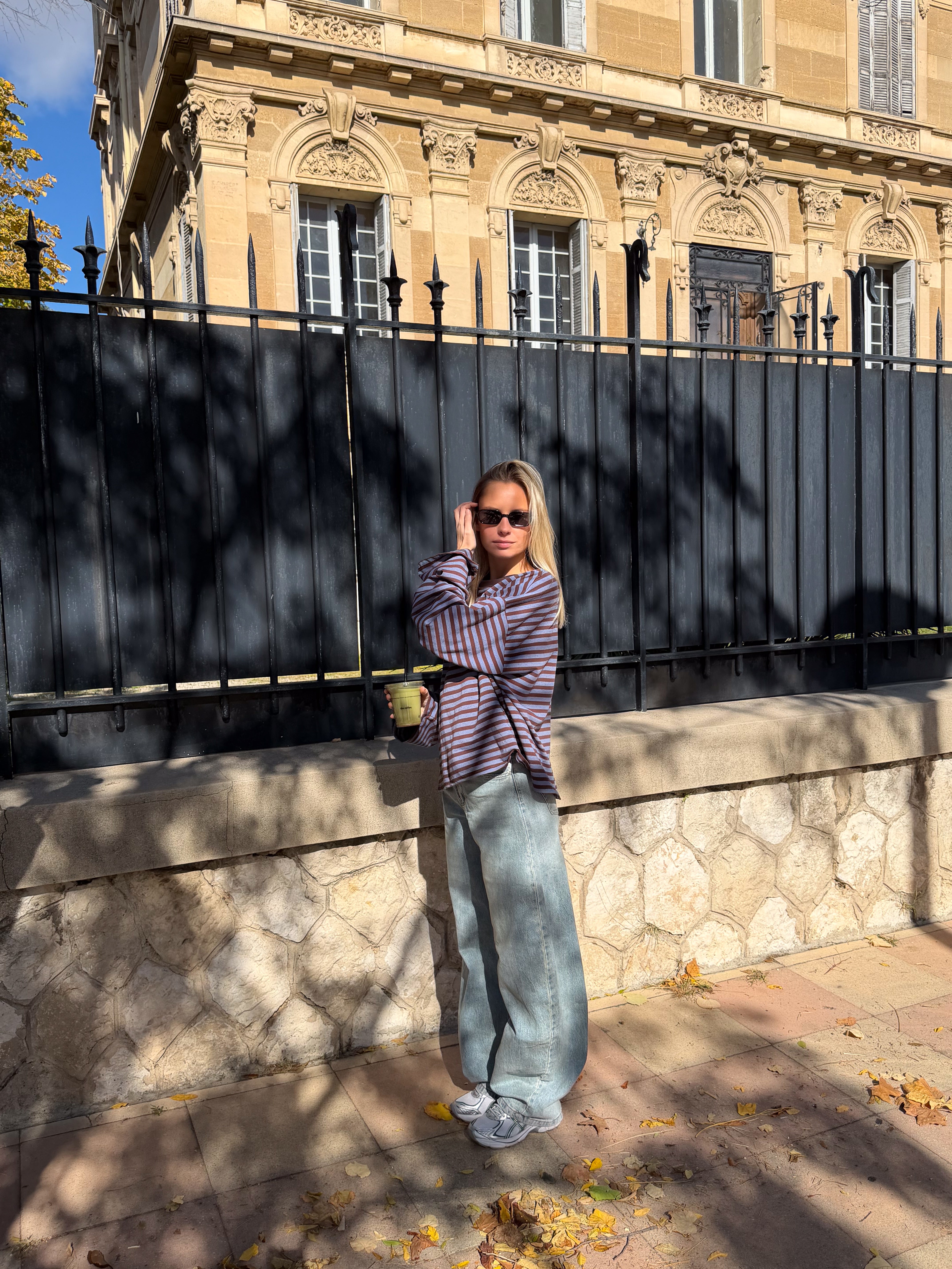 Tee-shirt Océane bleu gris et marron