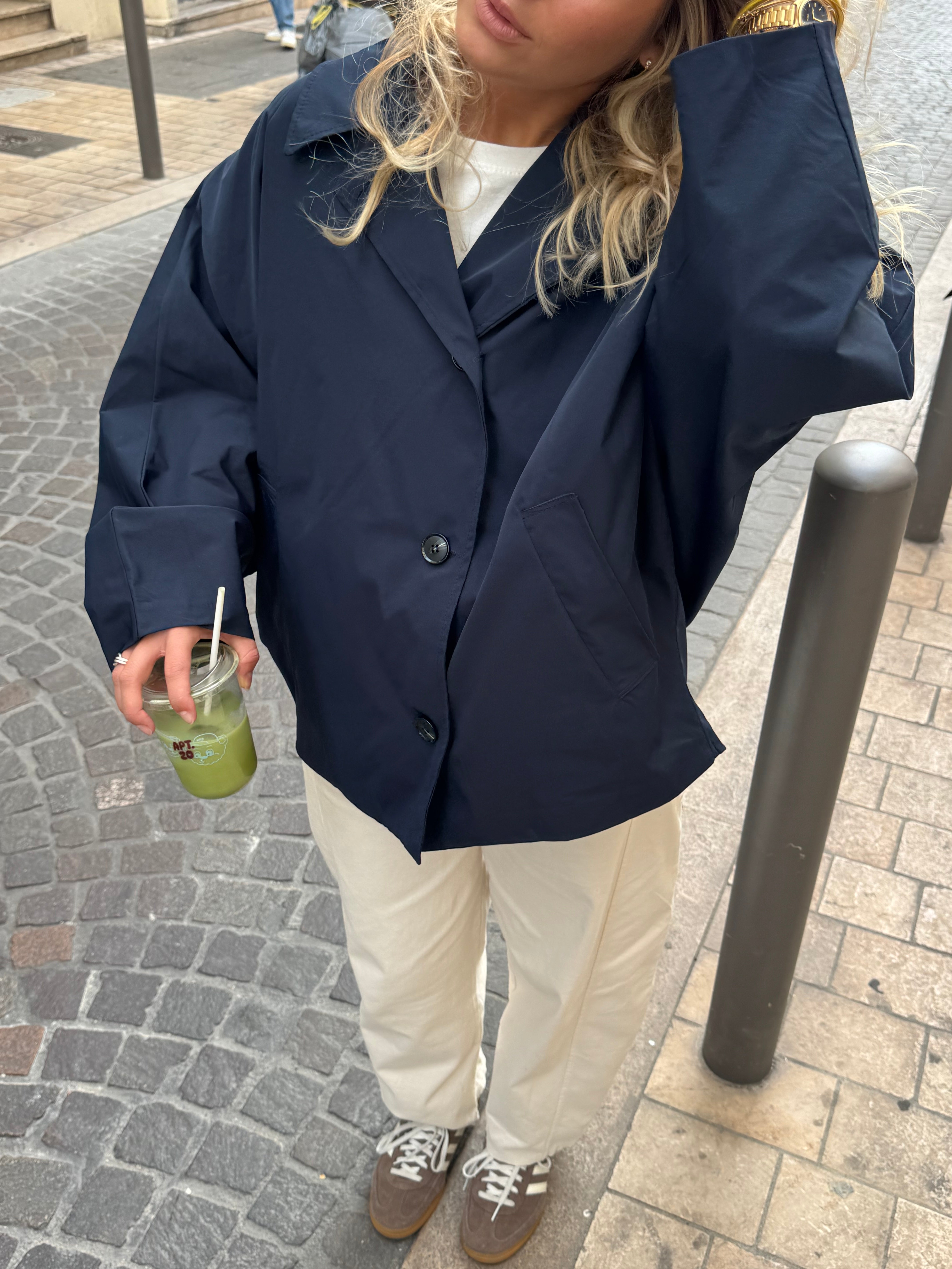 Ella navy blue trench coat