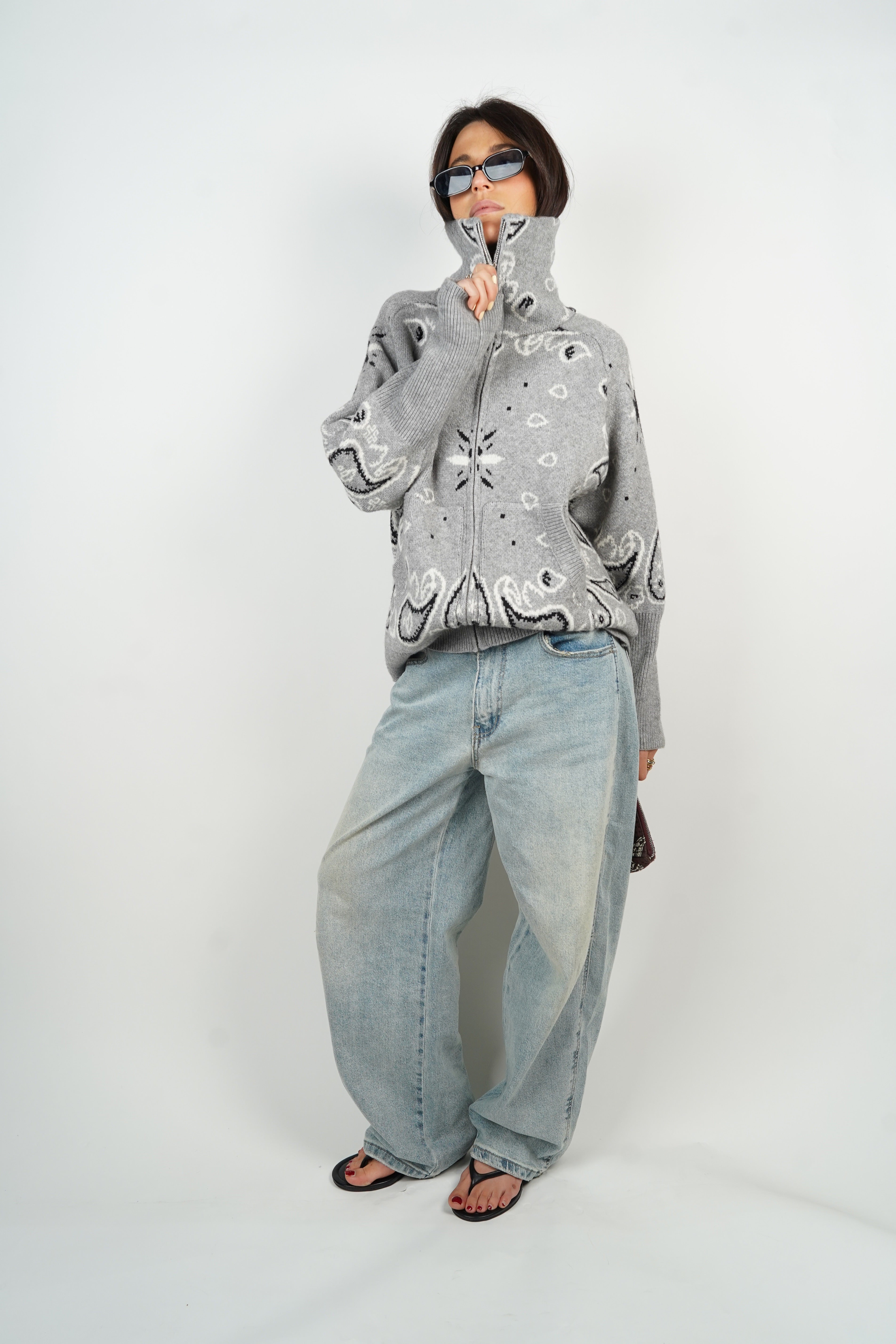 最安値　CARLA Lady handsome jacket / gray Carla gray cardigan