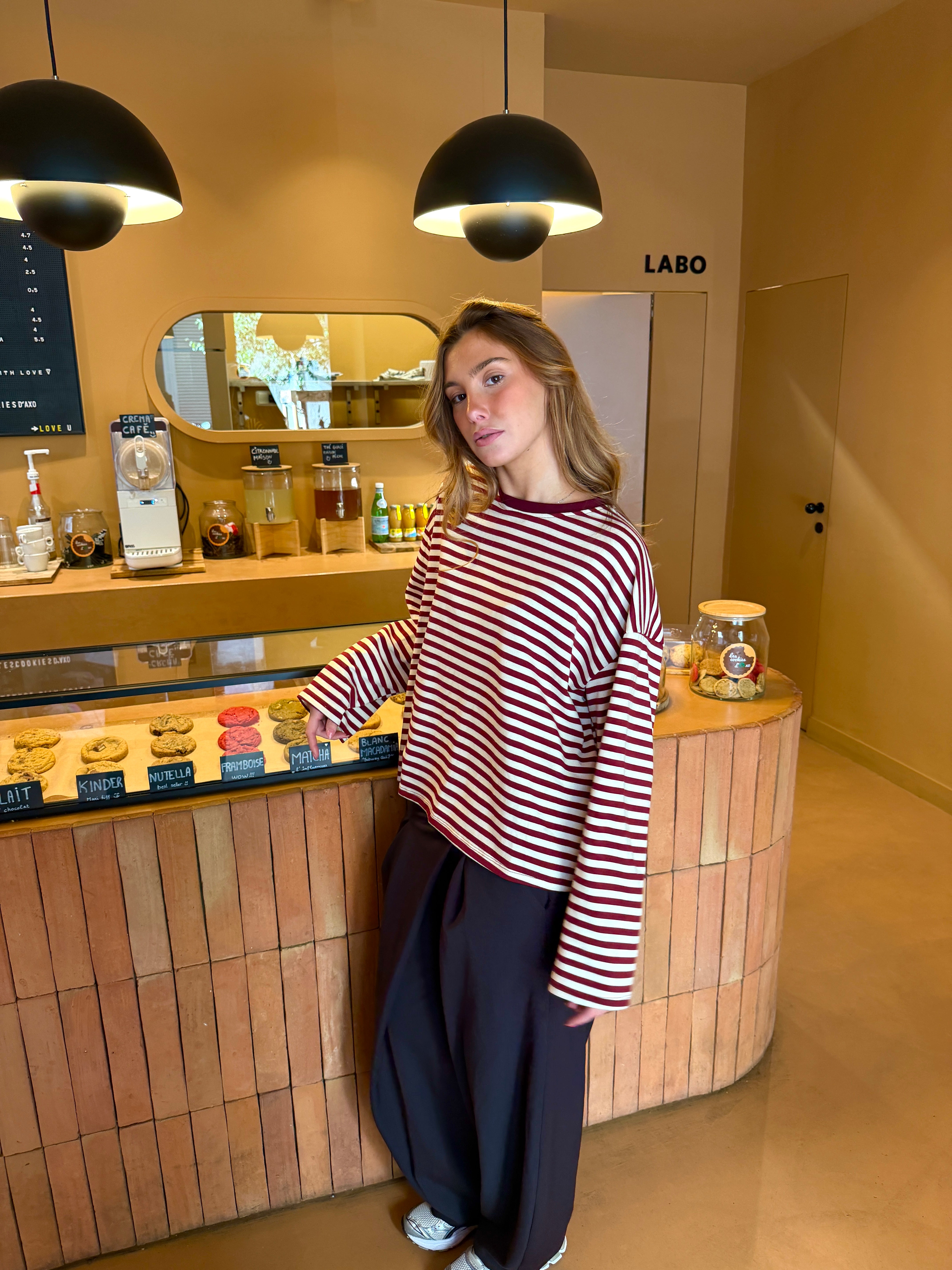 Oceane cream and burgundy t-shirt