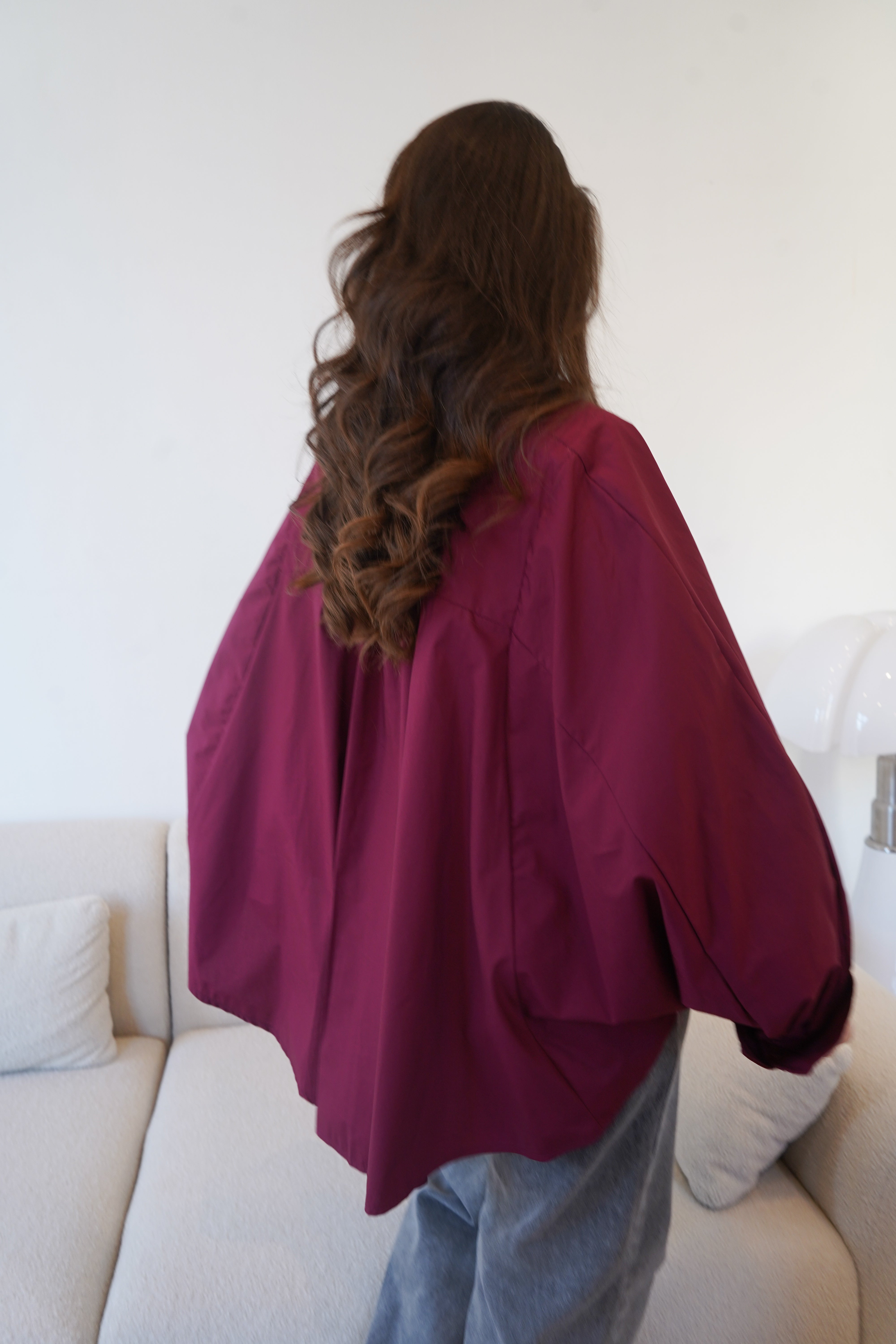 Burgundy batwing sleeve cotton shirt