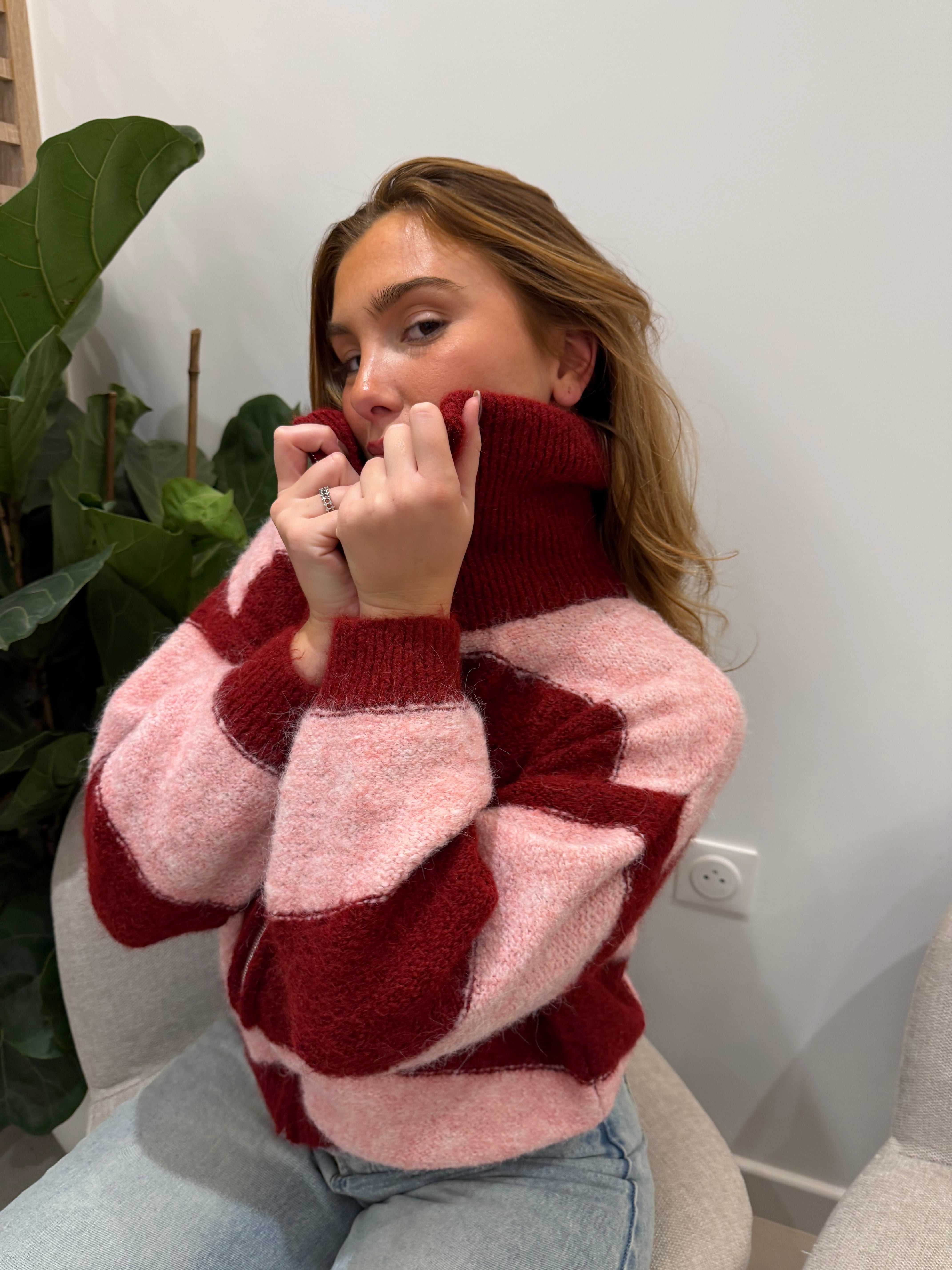 Gilet Gracie rose et bordeaux