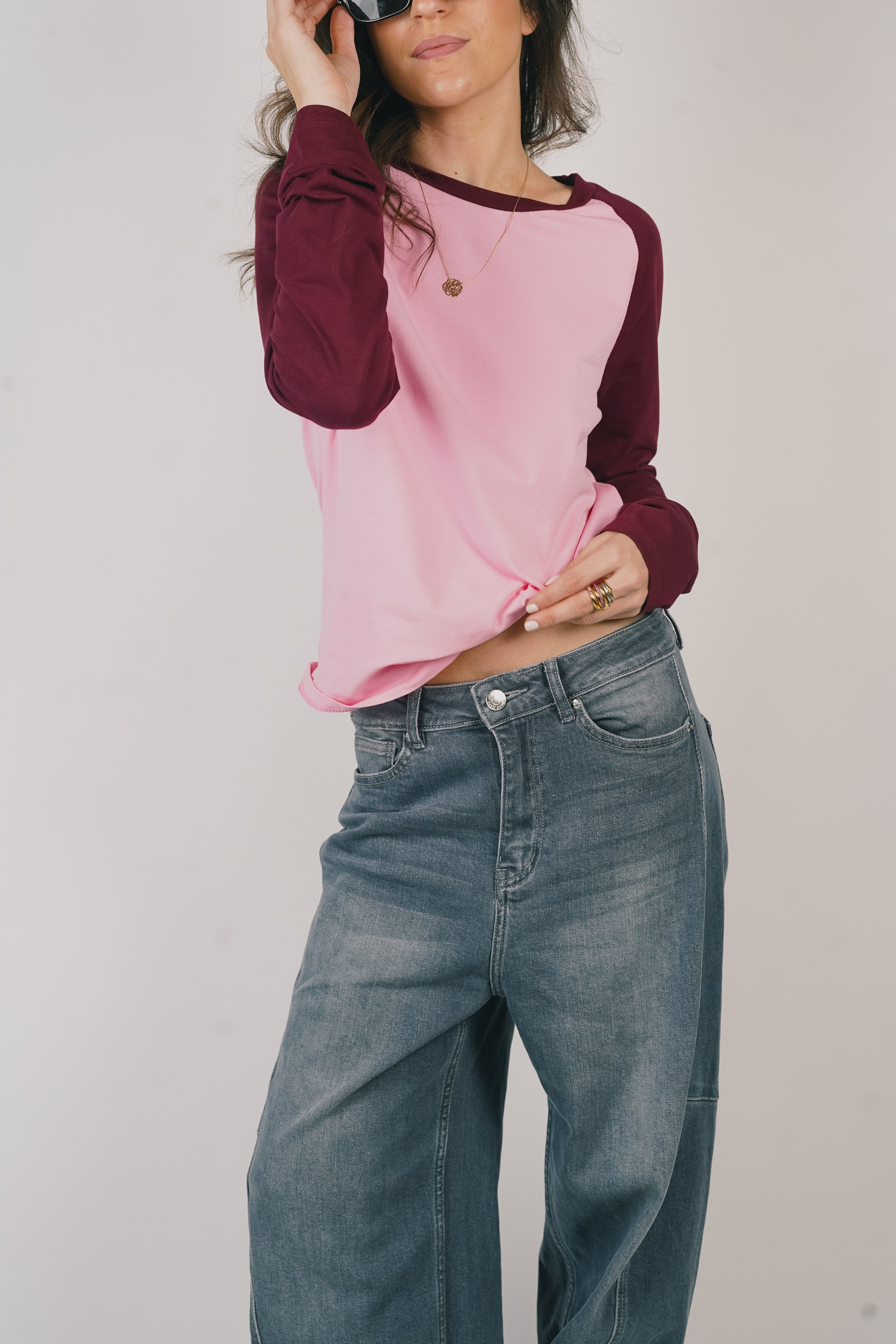 Tee-shirt Léa rose et bordeaux