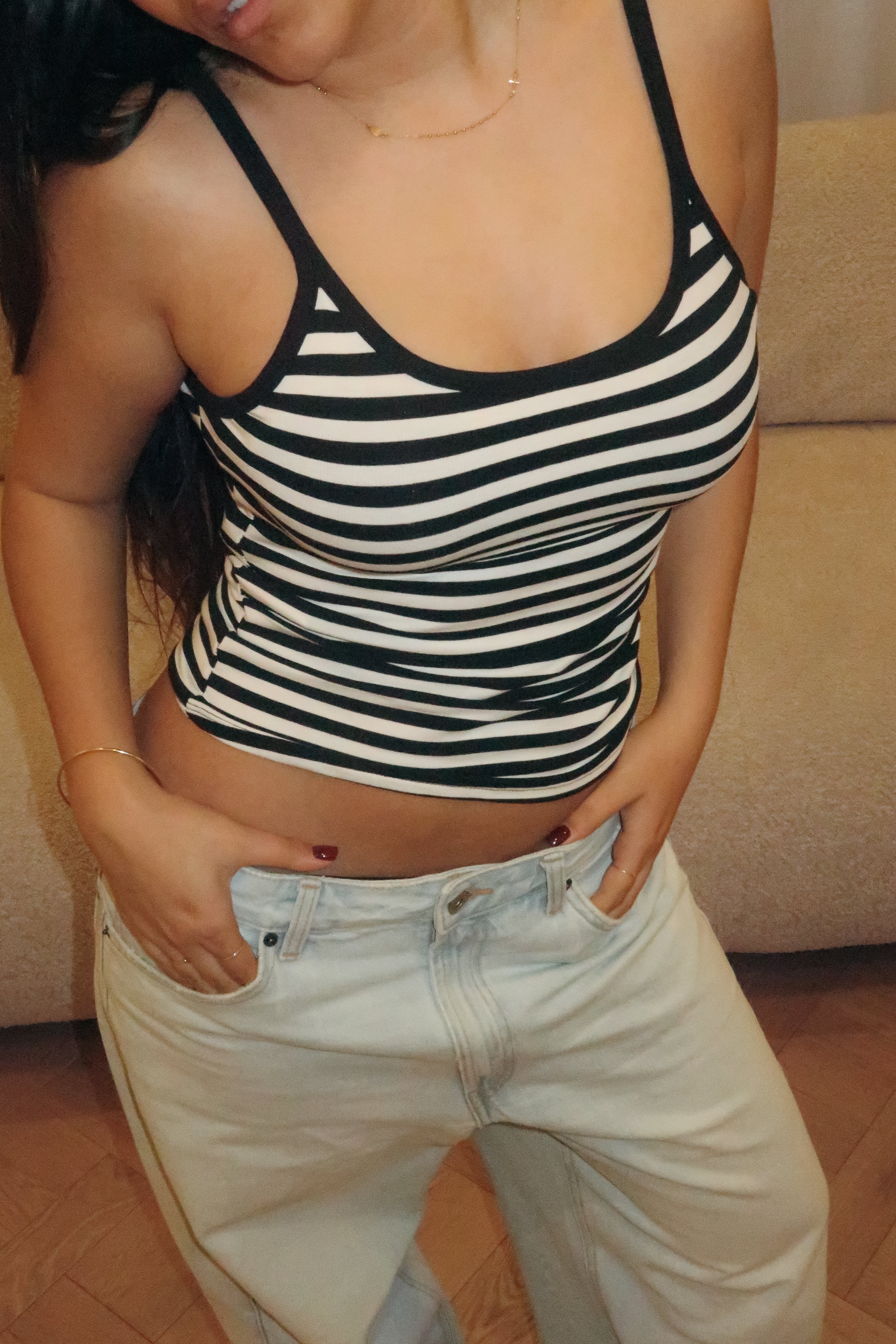 Robyn black and white tank top